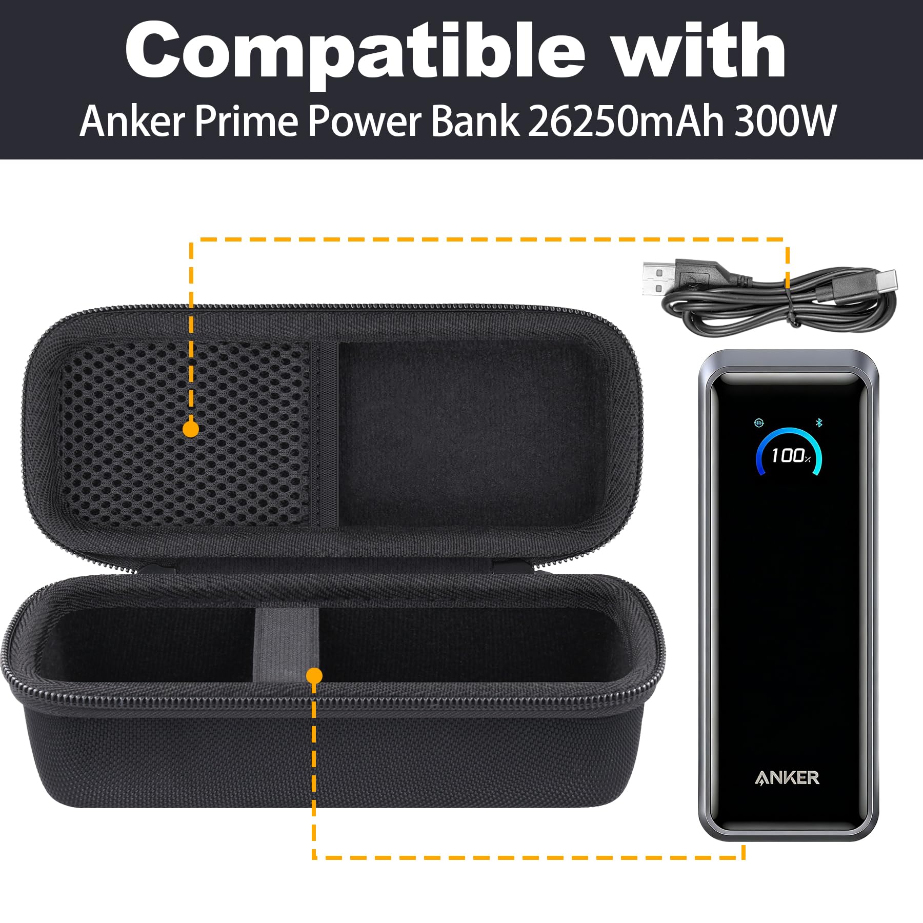 Anker Prime Power Bank 26250 mAh 300 W Cargador portátil rígido funda de viaje, funda portátil compatible con cargador portátil de 3 puertos de 26,250 mAh con salida máxima de 300 W (solo funda)