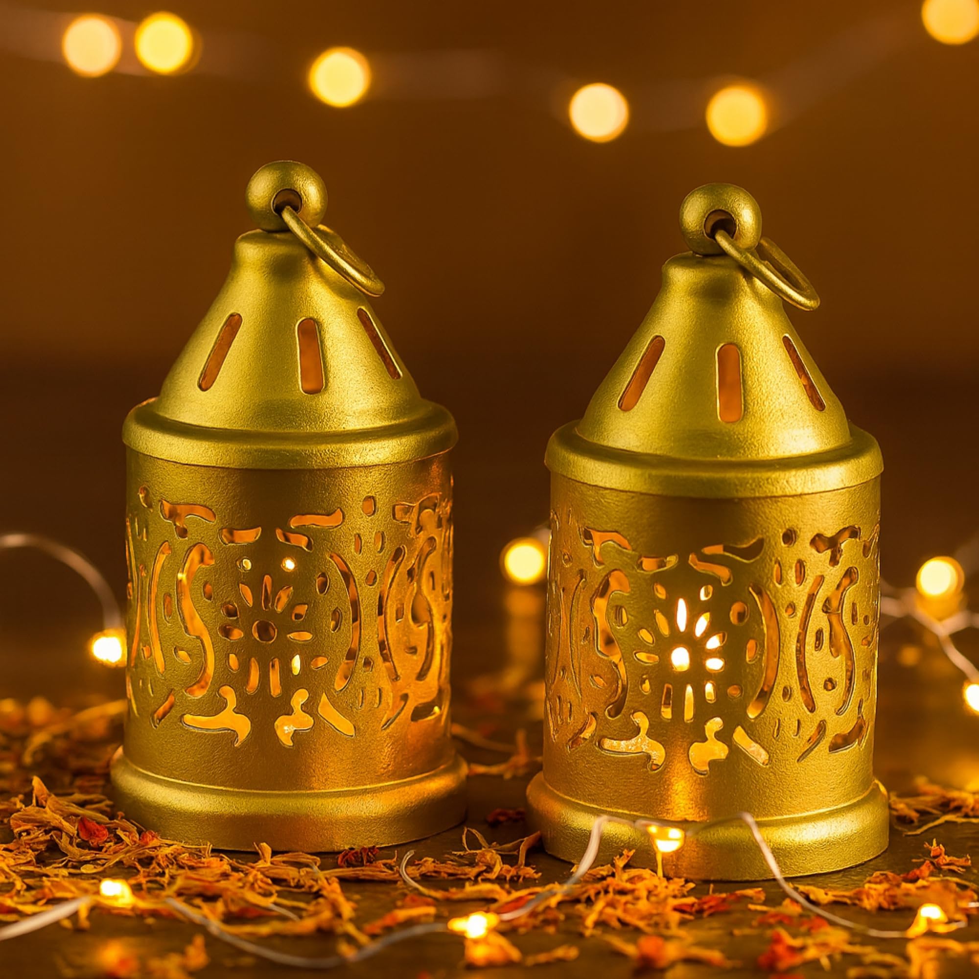 Habere India-All The Cultures Fabricating India Set of 2 Candle Holder for Home Decor | Diwali Decoration for Home | Tealight Holder | Metal Candle Stand (Set of 2; Dia 6 x H 11 cm)-picture-19