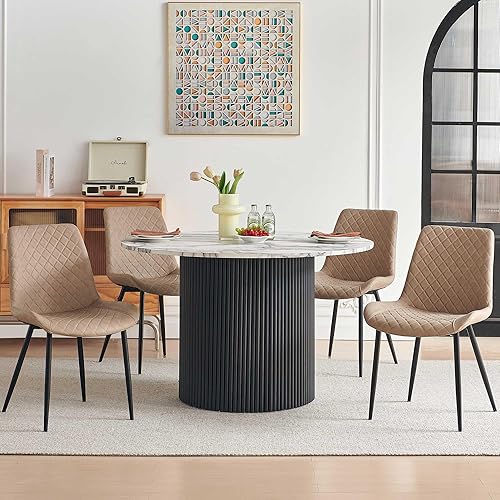 Miniatura 7 de Juego de 4 sillas de comedor de piel sintética, modernas sillas de comedor sin brazos, cómodas sillas de cocina tapizadas con respaldo, patas de