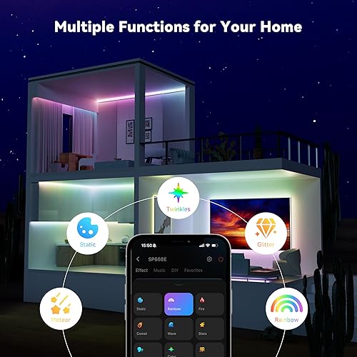 Miniatura 6 de MIWISE COB - Tira de luz LED, RGB Smart IC COB, tira de luces LED con sincronización de música Bluetooth con control de aplicación, persecución de