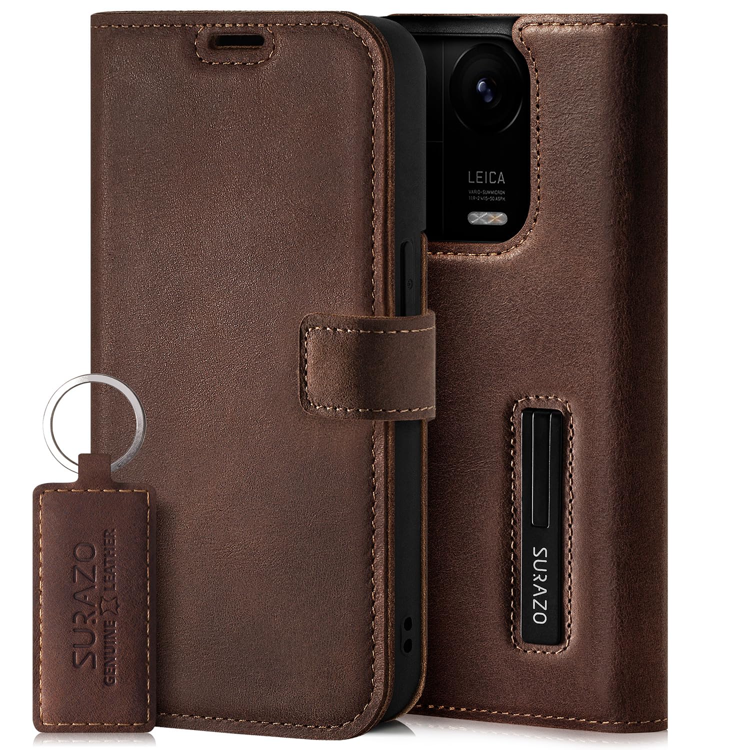 SURAZO Custodia in pelle per Redmi Note 13 Pro 5G, pieghevole, in vera pelle, magnetica, scomparto per carte di credito, protezione RFID, funzione leggio, custodia a portafoglio (nero