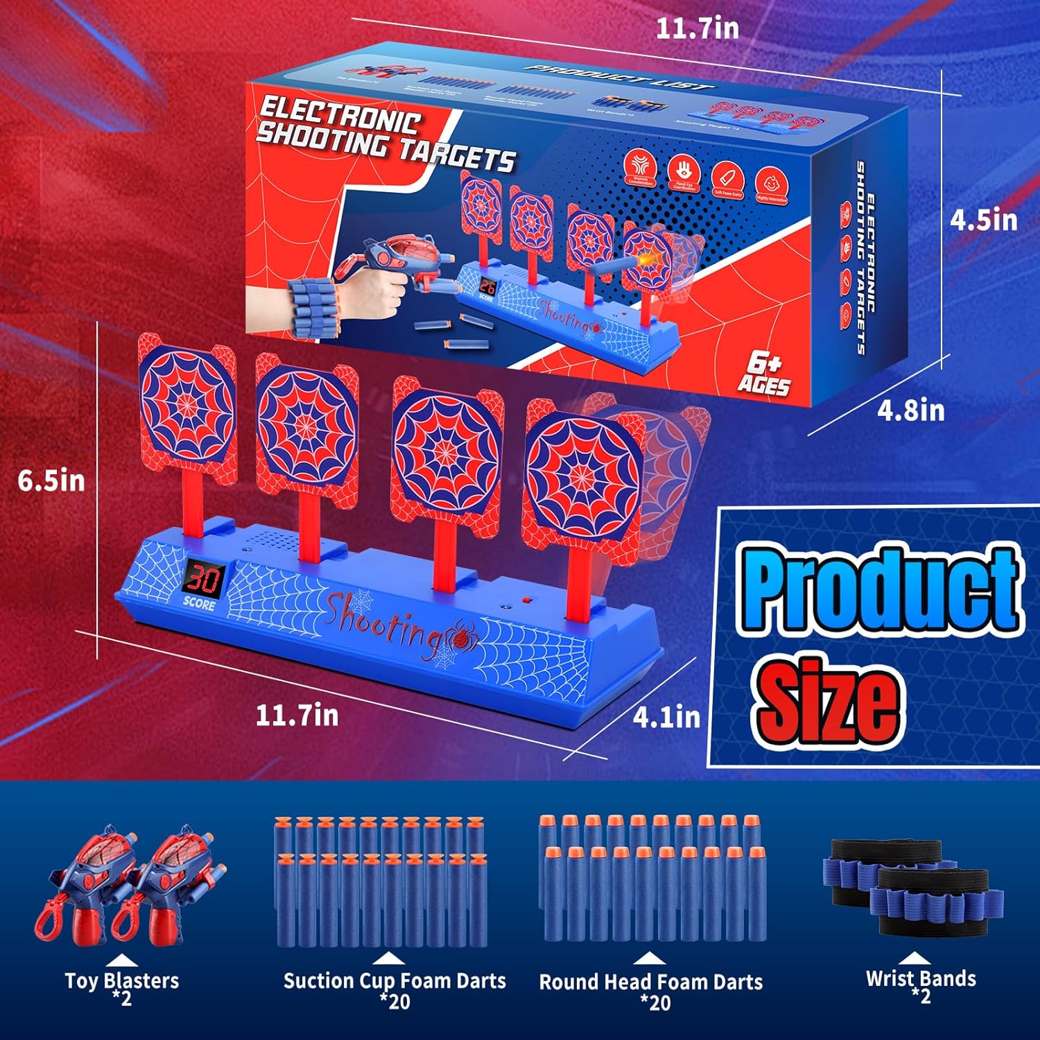 Gretex Spider Shooting Target for Kid: 2 Foam Dart Blasters, Electronic Scoring Targets & Refill Darts, Shooting Toy for Kids Ages 3-12, Dart Gun Target Practice Game, Ideal Gift for Boys Girls