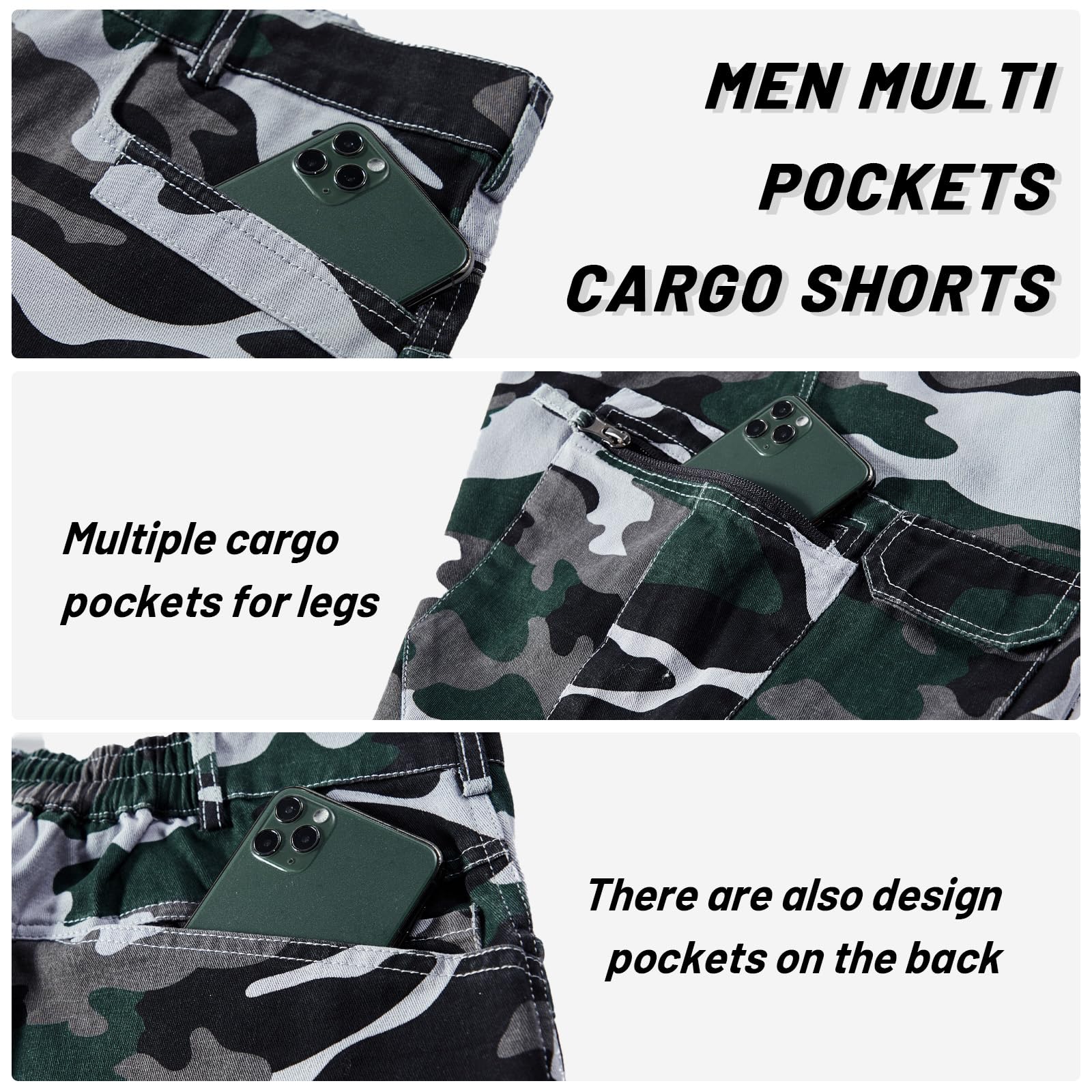Pantaloncini Cargo da Uomo Pantaloncini da Combattimento Mimetici Casual in Cotone con Tasche Multiple, Verde S