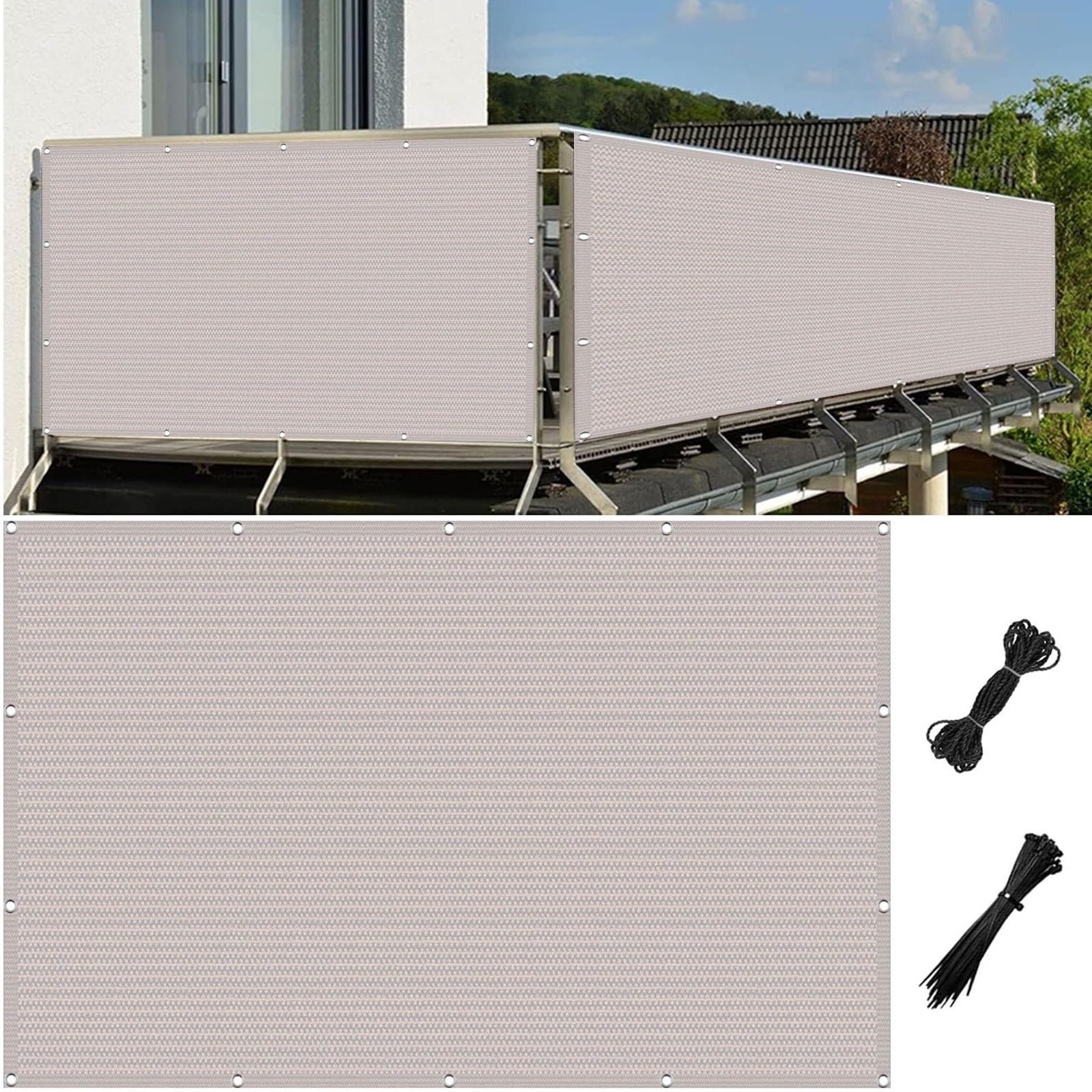 Copertura per Balcone Frangivisto 185 x 590 cm per Privacy Permeabile All'Aria e All'Acqua Leggermente Trasparente con Occhielli Frangivento Recinzione Copertura, per Giardino, Bianco