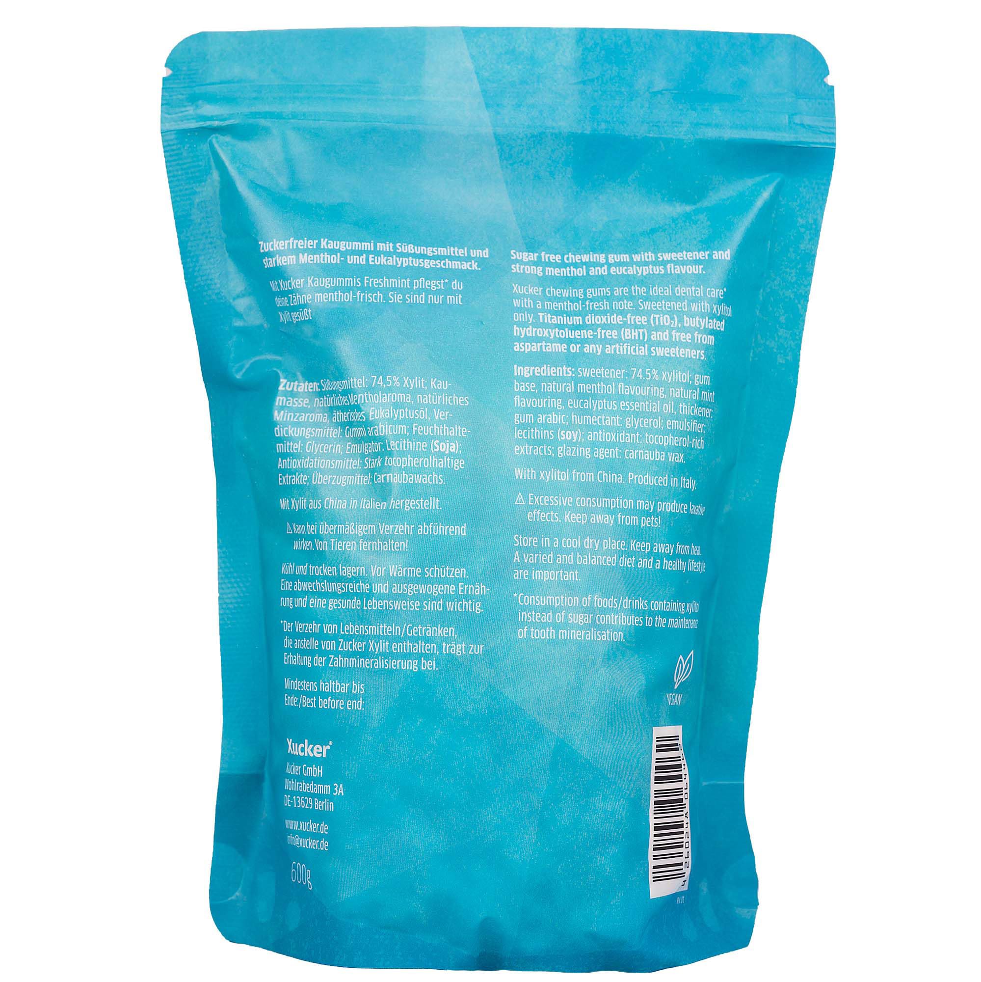 Xucker Zuckerfreie Zahnpflege Kaugummis - Xylit Kaugummi zuckerfrei mit Freshmint Geschmack I Vegane Xylitol Kaugummis I Zahnpflege & gegen Mundgeruch I 600g Nachfüllpack