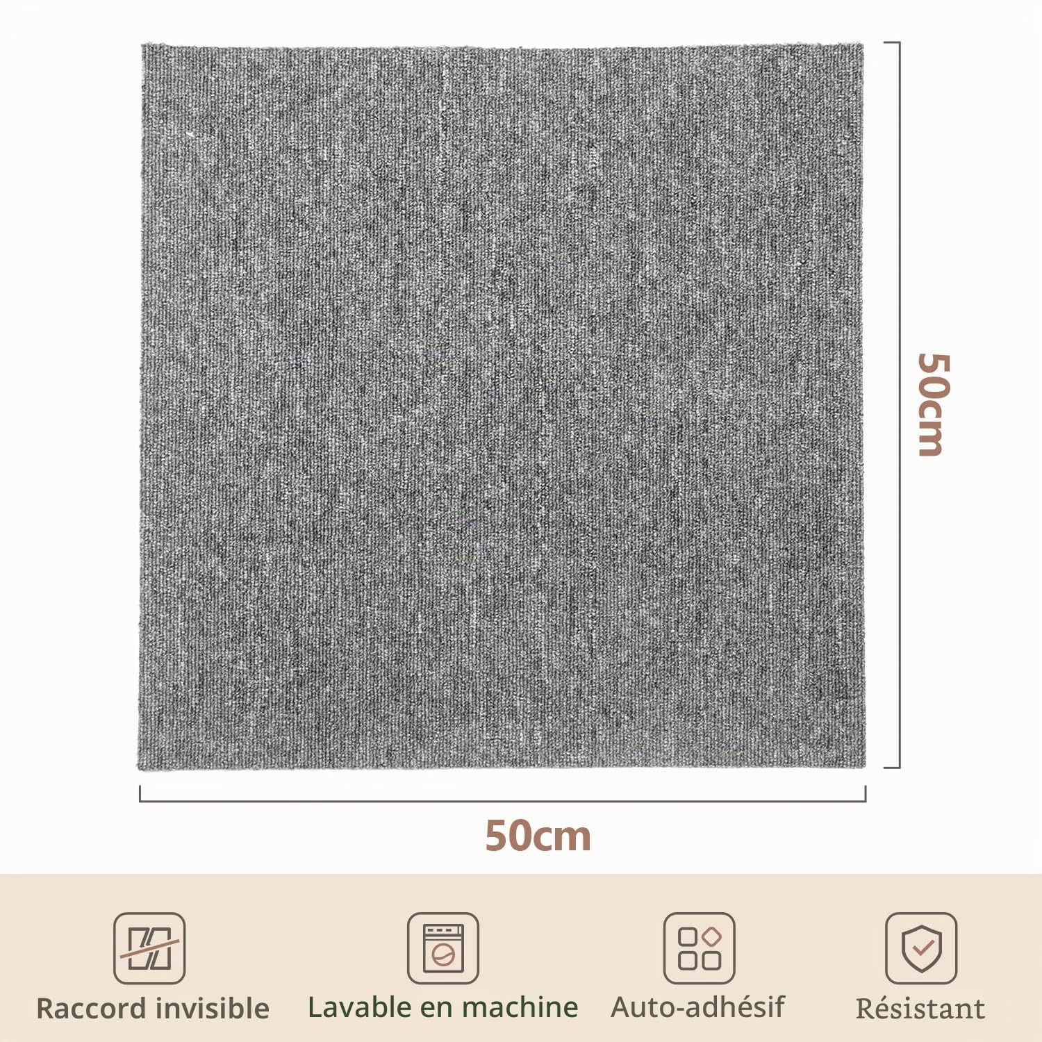 uyoyous Lot de 20 carreaux de moquette 50 x 50 cm avec patch adhésif - Revêtement de sol - Tapis résistant pour la maison, le bureau et le commerce (5 ㎡)