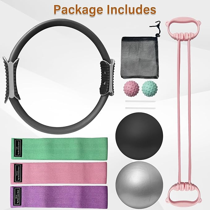 Kit Pilates Home, Anillo 15 Pulgadas, 2 Pelotas, 2 Masaje, 3 Bandas miniatura 7