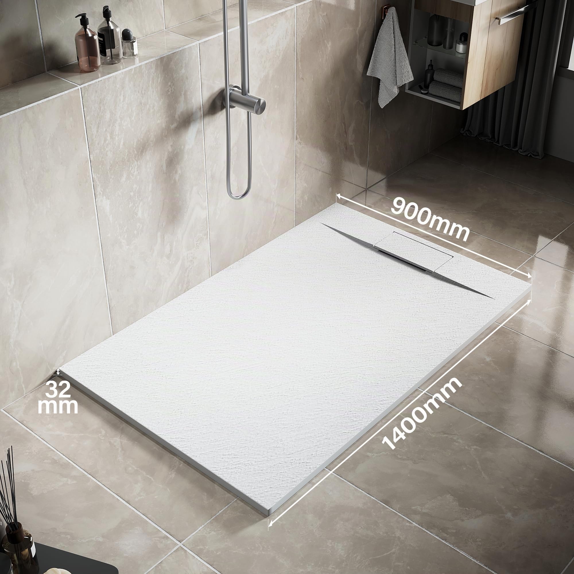 SIRHONA Receveur de Douche, avec Bonde 140x90x3.2cm