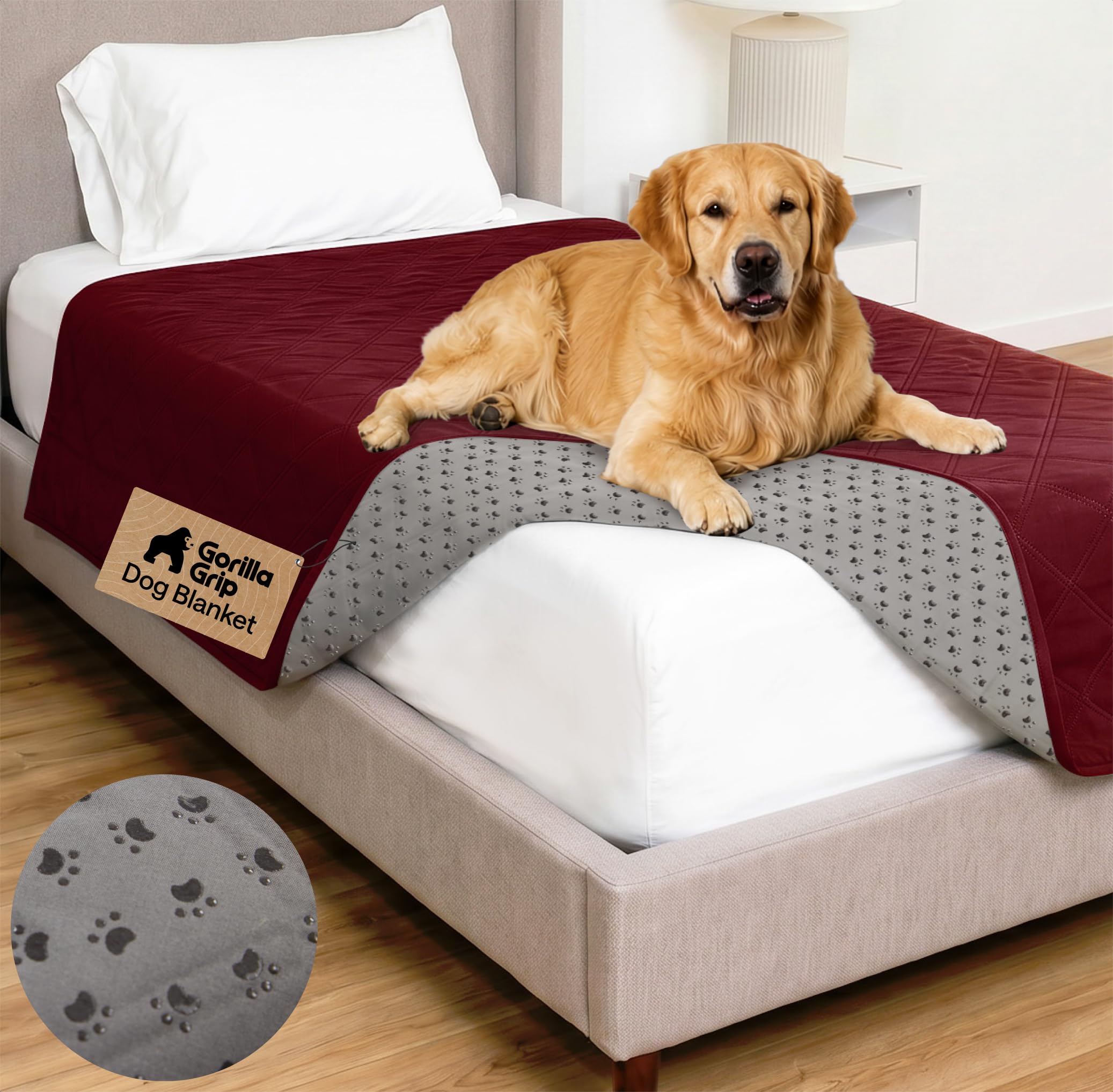GORILLA GRIP® Waterproof Dog Blanket, Couch Cover for Dogs, 52x82 Burgundy