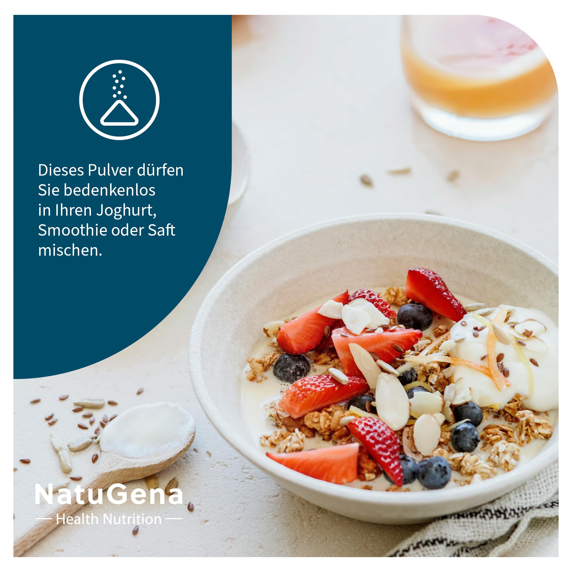 NatuGena Mitochondrien Aktivator Pulver - 2000 mg Kreatin, 1033 mg D-Ribose 1666 mg Taurin, hochwertige Mikronährstoffe, Mango-Maracuja-Shake, vegan, 633g Pulver (30 Tage-Packung)
