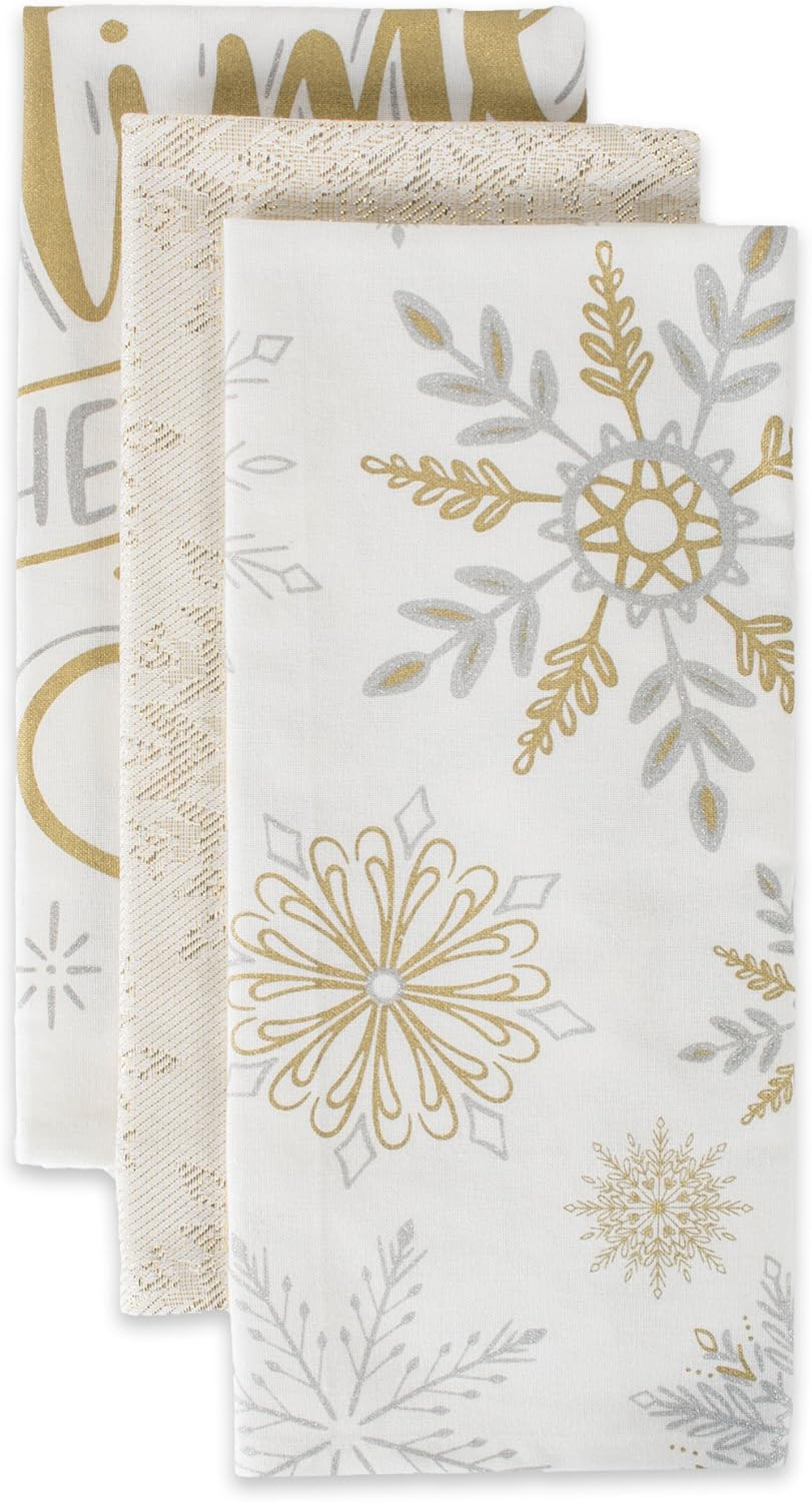 DII Christmas Dish Towels Decorative Metallic Holiday Kitchen Towel Set, 18x28, Snowflakes, 3 Count - Image 2