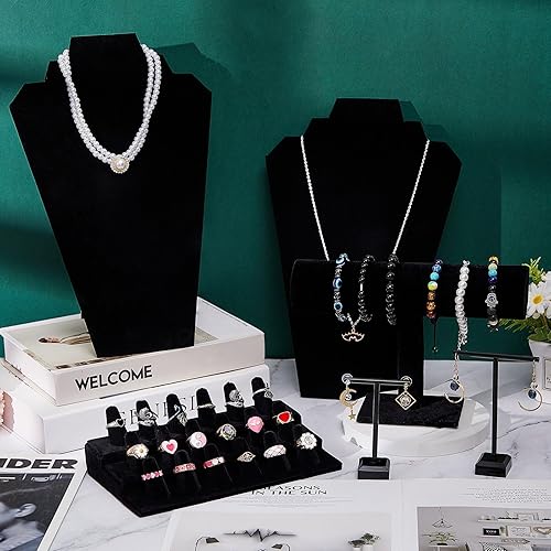 Miniatura 3 de Henoyso Juego de exhibición de joyería de terciopelo negro de 16 piezas para vender collar de terciopelo negro exhibición pulsera soporte de