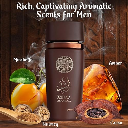 Miniatura 2 de SAADAH Ashad - Eau de Parfum de chocolate para hombres, 4.0 onzas líquidas, 4.1 fl oz de colonia oriental picante gourmand, pimienta rosa intensa y