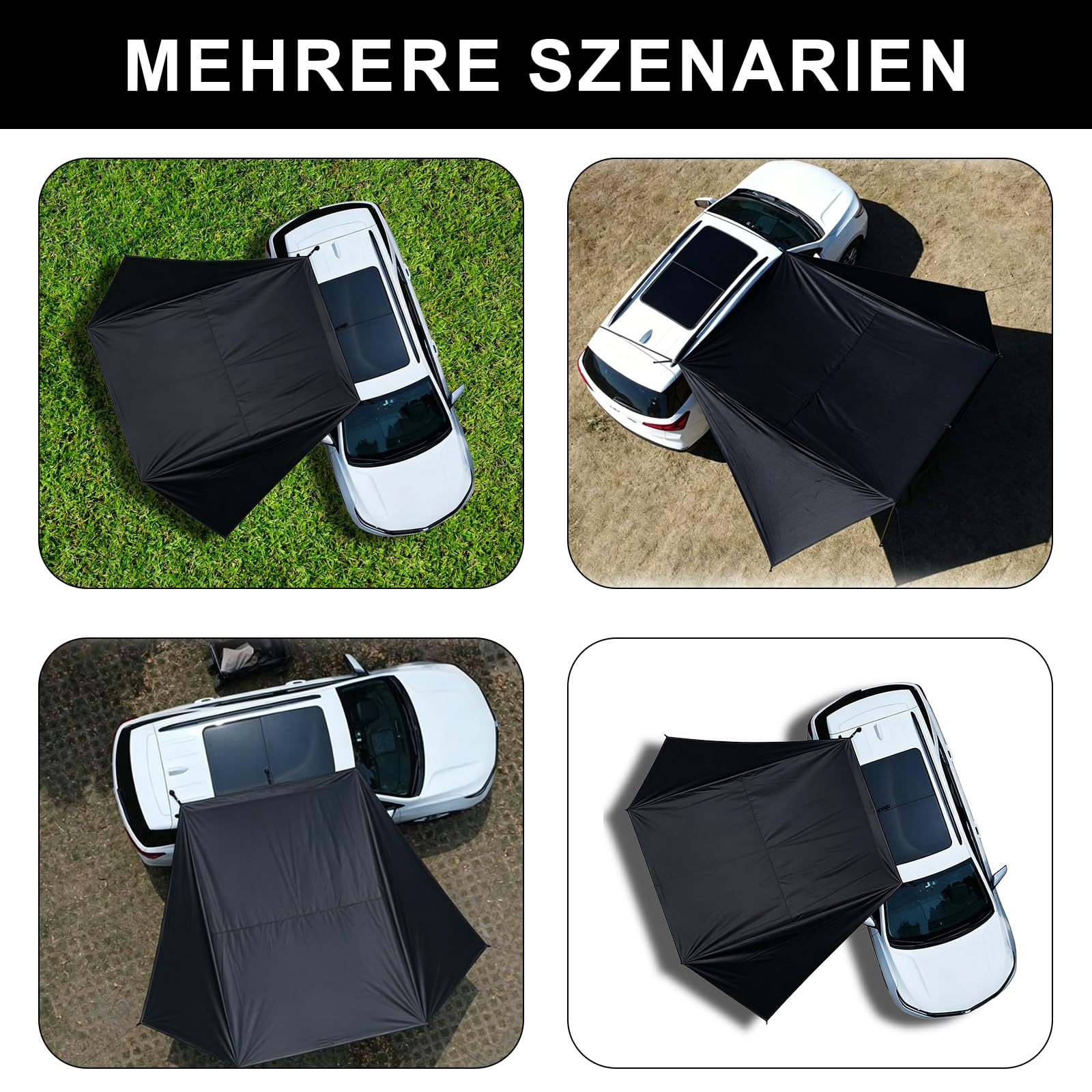 2 x 3 m Auto Markise Sonnensegel, Sonnensegel mit Stangen, mit 2 Halterungen, 4 windfestes Seil, 4 Heringen, 2 Saugnäpfen, Heckstoßstangenmarkise, geeignet für Wohnmobile, Vans und Wohnwagen.