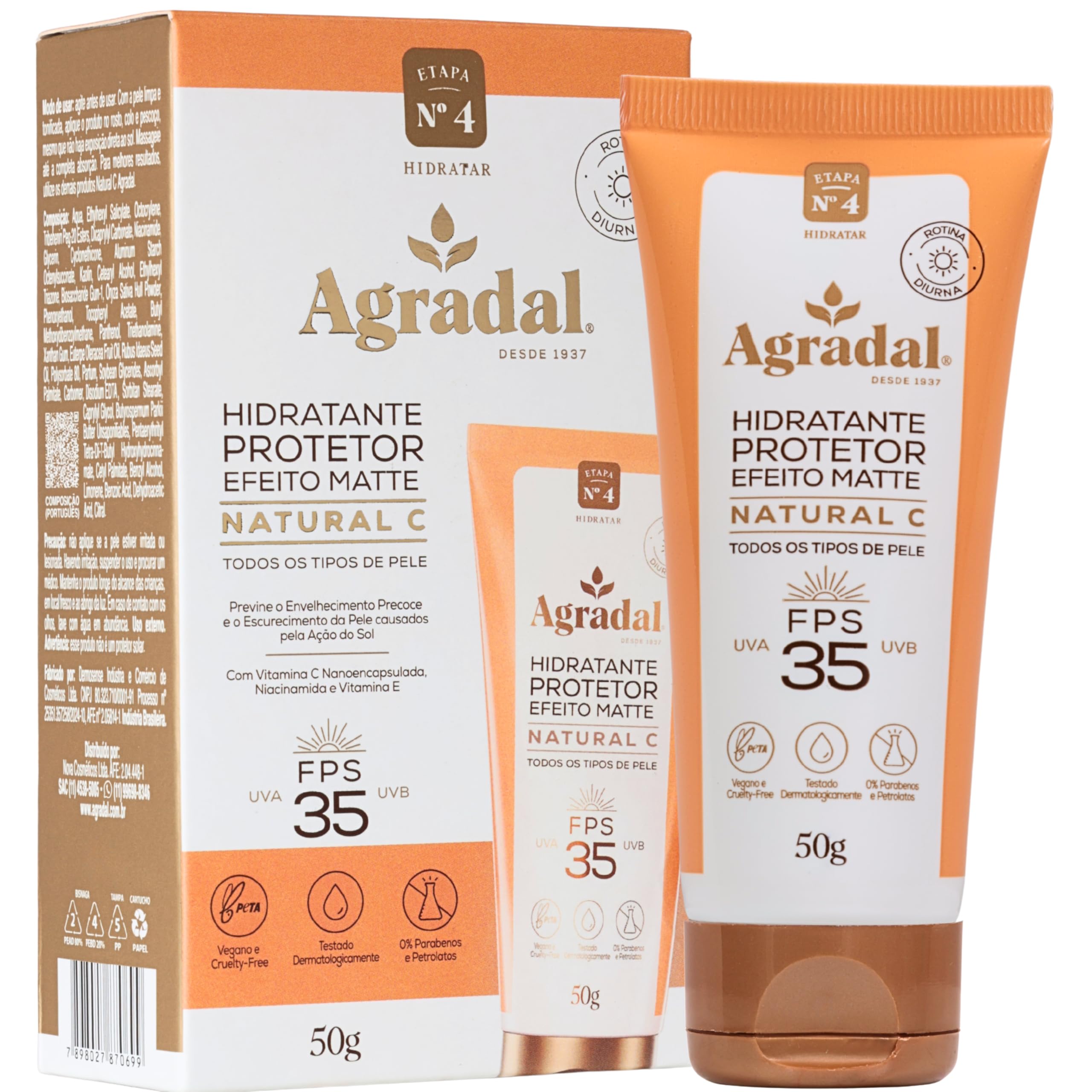 Agradal, Hidratante Protetor Facial Efeito Matte FPS 35 UVA/UVB, com Vitamina C