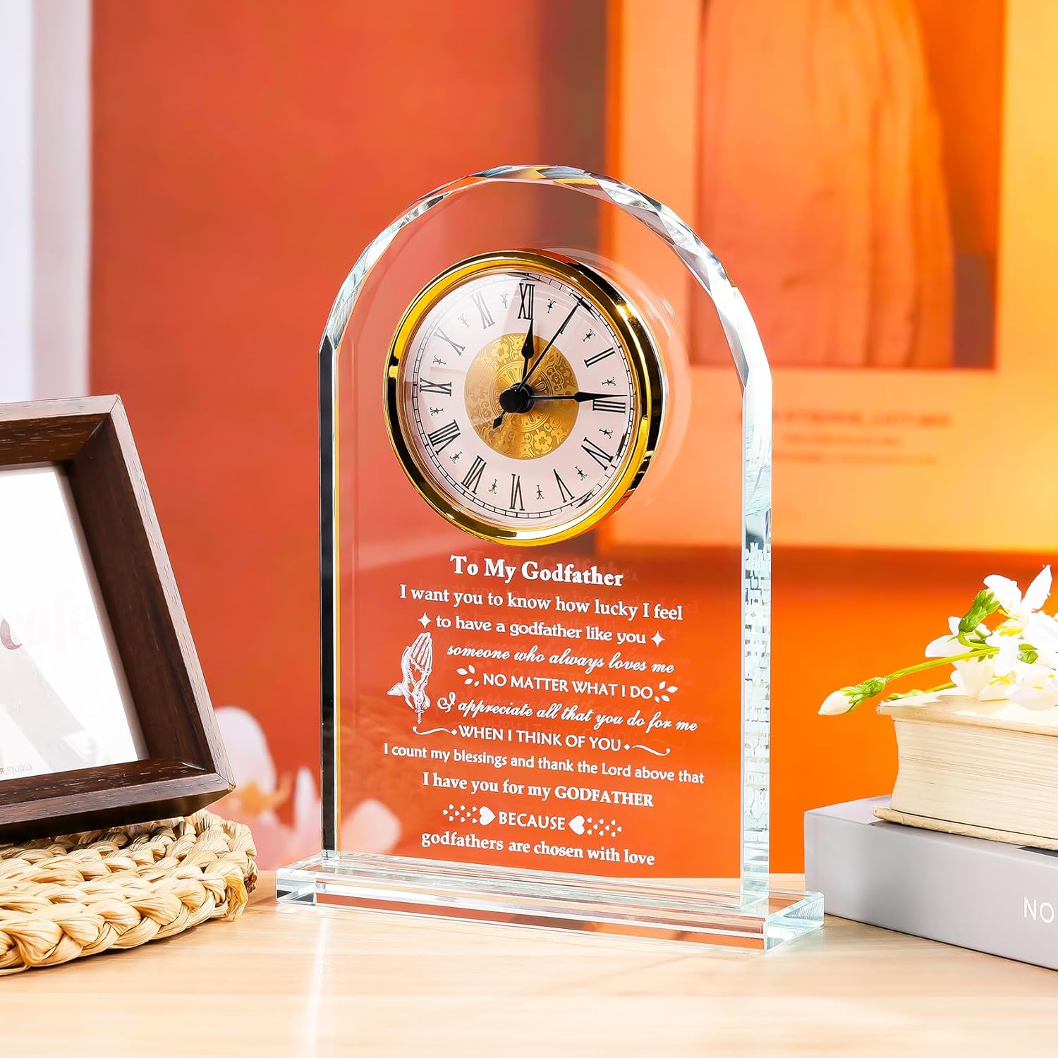 Godfather Gifts from Godchild, Glass Clock Birthday Gifts for Godfather from Goddaughter Godson to My Godfathers Present on Fathers Day Christmas