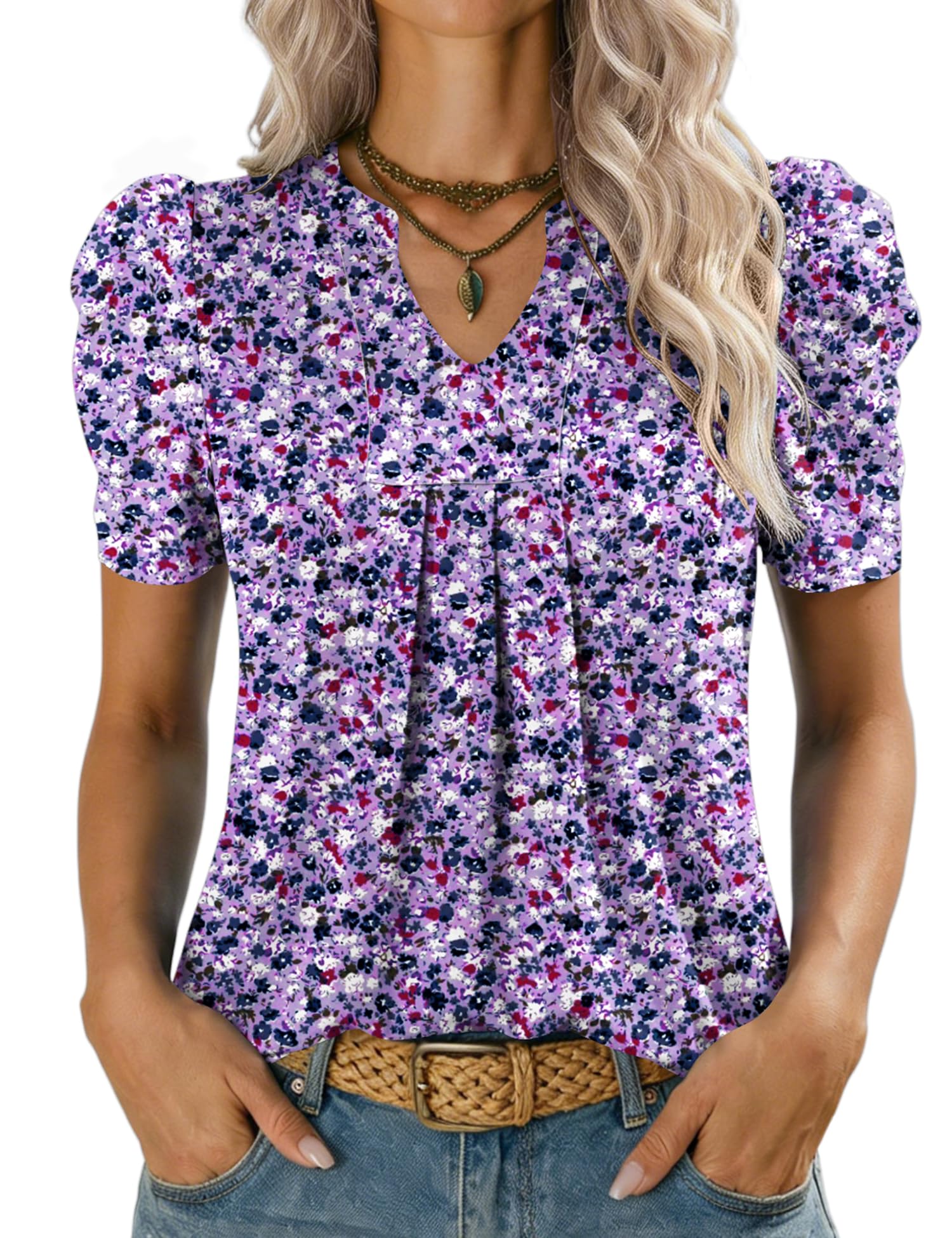 Kistore Bluse Damen V-Ausschnitt Kurzarm Oberteil Sommer T-Shirts Top Locker Lässig Oberteil S-XXL