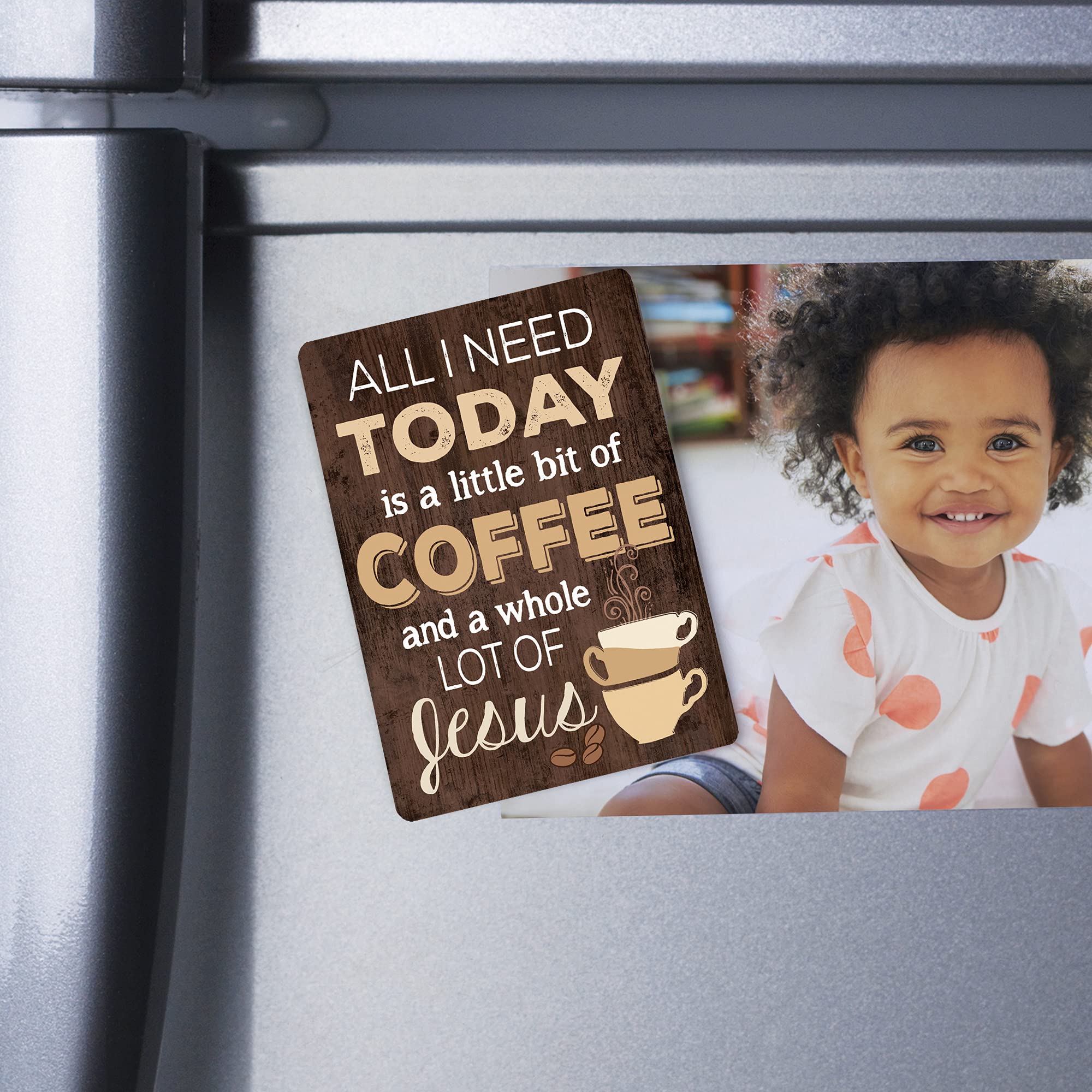 All I Need Is Coffee & Jesus Distressed Wood Look 2.5 x 3.5 Inch Wood Lithograph Magnet