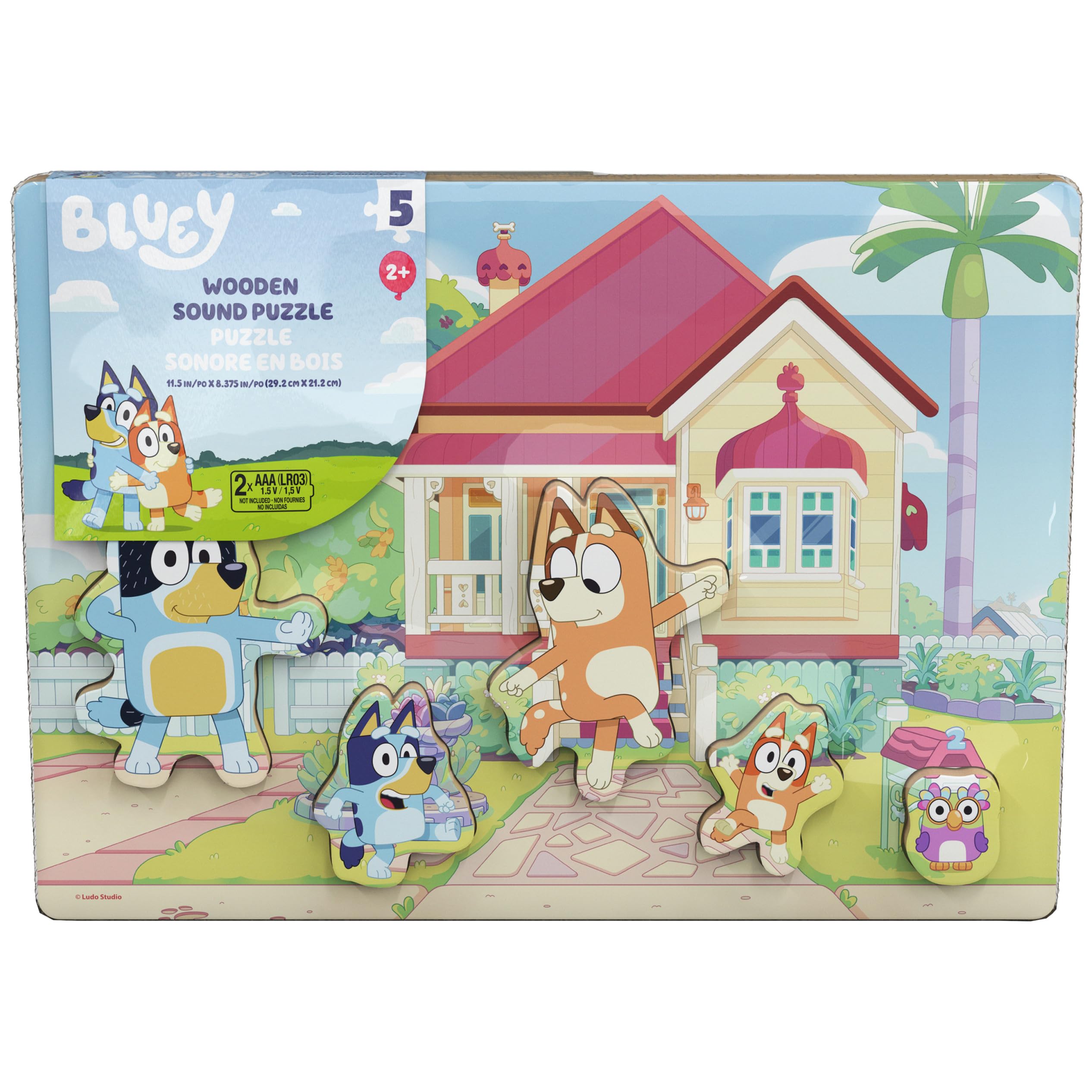 Spin Master Games, Bluey Sound Puzzle, 5-Piece Wood Puzzle for Toddlers & Kids, Featuring Bluey & Family with Sounds, Wooden Toddler Learning Toy, for Ages 3 & Up