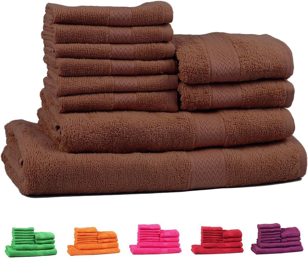 TRIDENT Soft and Light 100% Combed Cotton 400 GSM 10-Pieces (Bath, Hand & Wash Cloth) Towel Set, English Wood