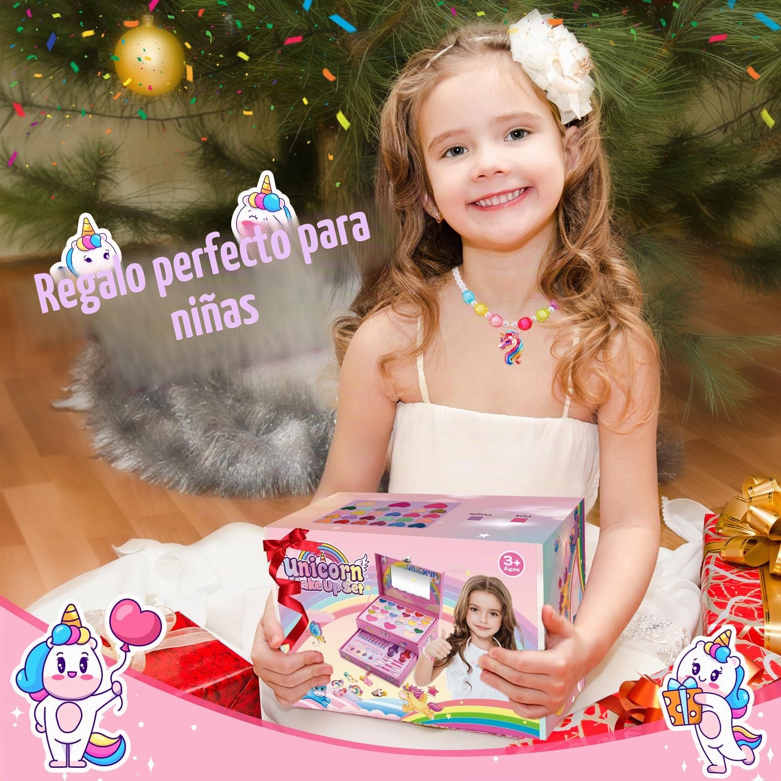 Maquillaje para Niñas, Juguetes 3-10 Años, Maletín Unicornio, Estuche de Maquillaje, Regalo de Cumpleaños