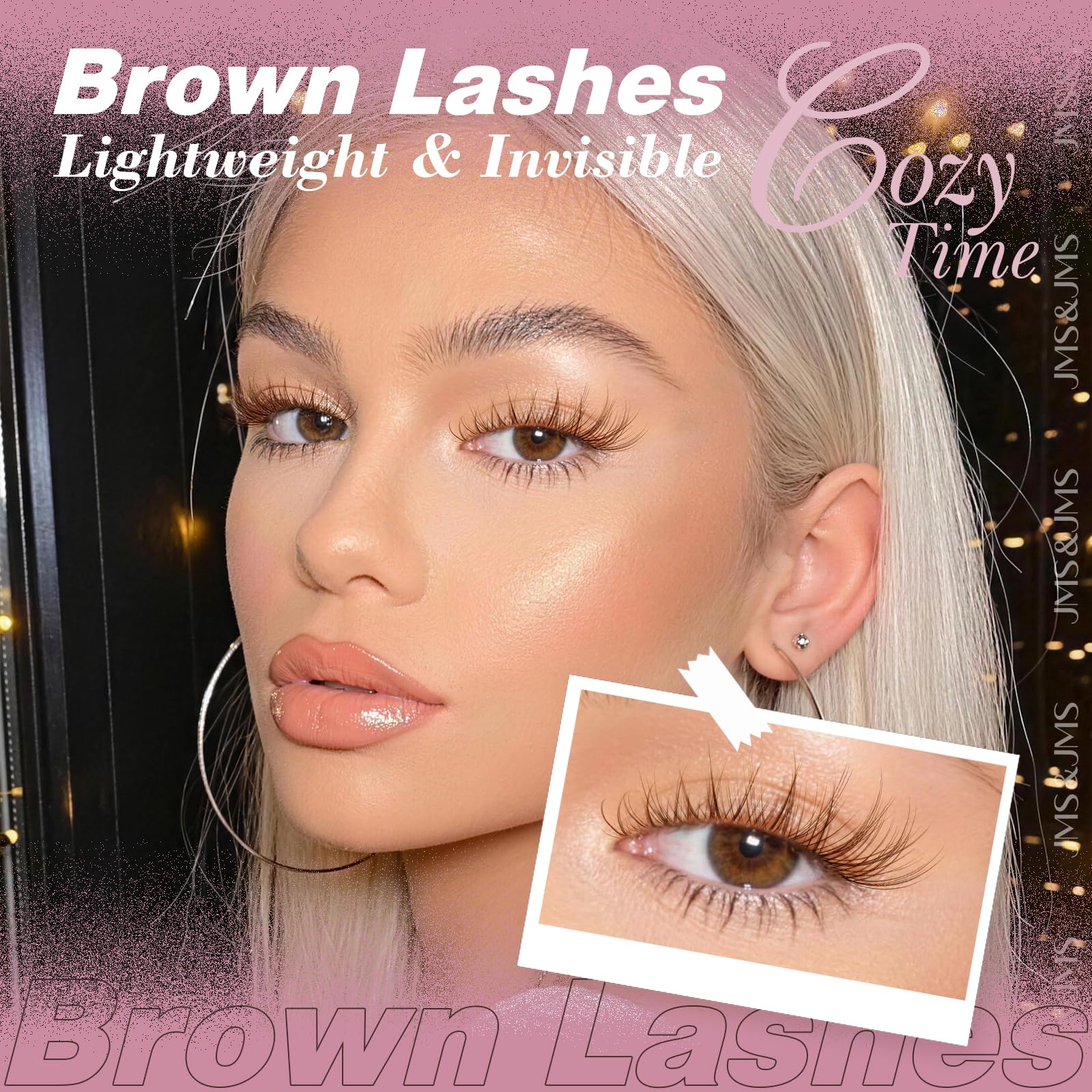 JMS&JMS Braune Wimpernbügel, natürliche Wimpernbügel, braune Wimpernbügel, transparentes Band, C-Curl, DIY-Cluster-Wimpern, 8–16 mm