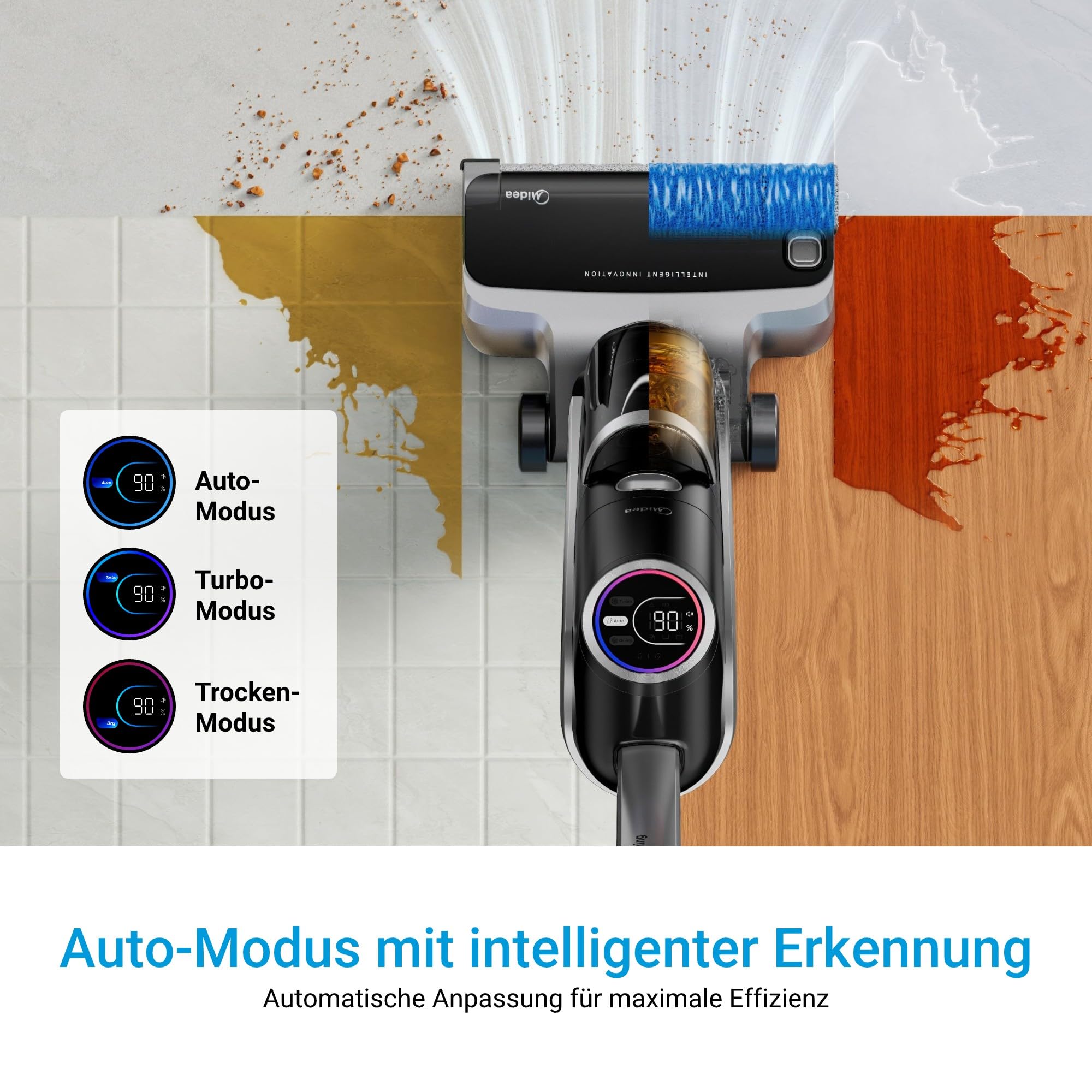 Midea X10 Smart Nass-Trocken-Sauger mit intelligenter Erkennung, All-in-One-Nass Trockensauger Kabellos mit Haarentwirrung-Design | Selbstreinigung LED-Display für Harte Boden,Tierhaare, Kantenreinigu