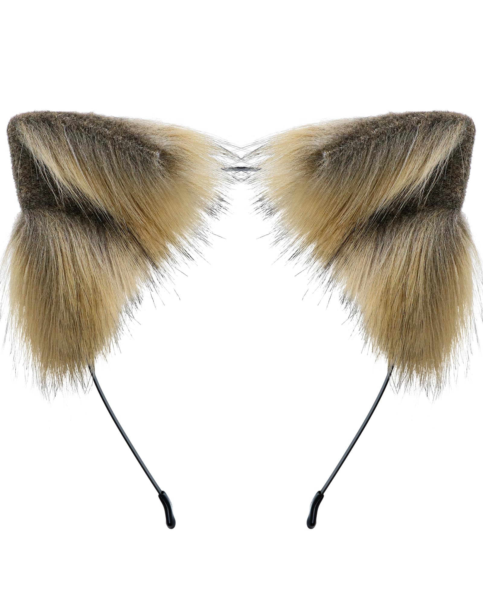 BNLIDES Realistic Furry Fox Cat Ears Headband Adult Cosplay Costume Accessory for Halloween, Christmas (Khaki Black)