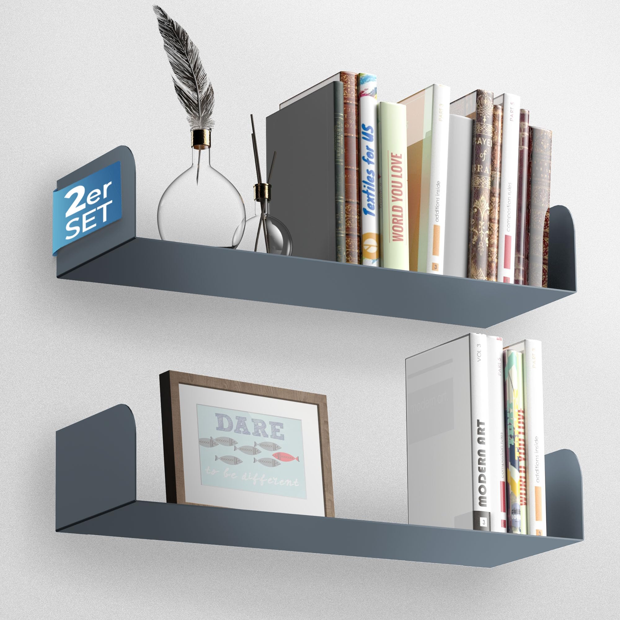 Real Piel RP Bücherregal Klein – Anthrazitgrau, Metall, 5 Ablagen, Abnehmbar, Italienisches Design