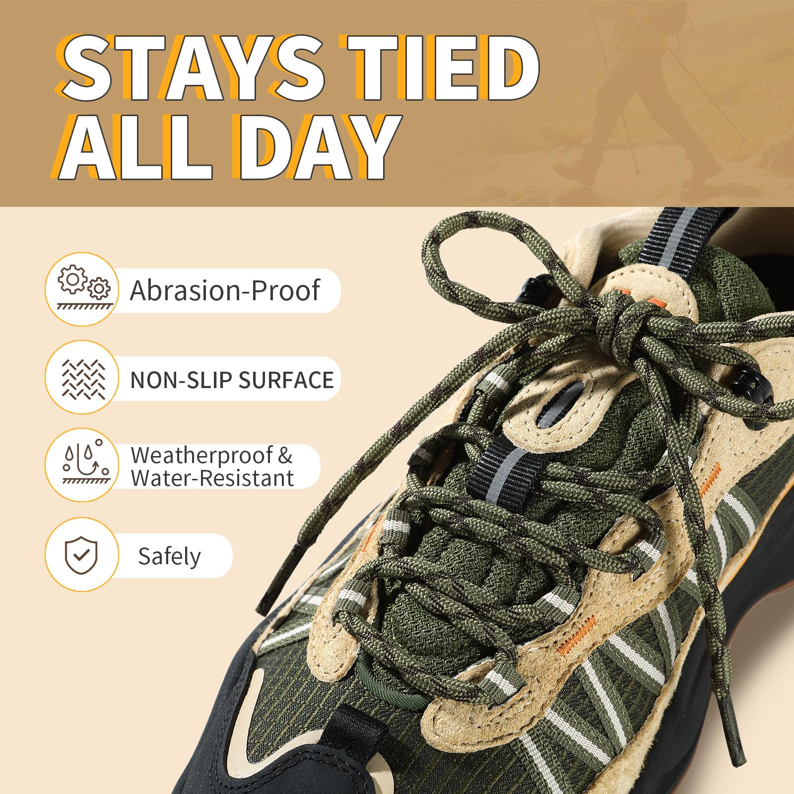 Stepace 2 Pares Cordones Redondos 4,5mm para Botas de Senderismo, Montaña y Trabajo, Cordones de Nylon Resistentes para Trekking - 4