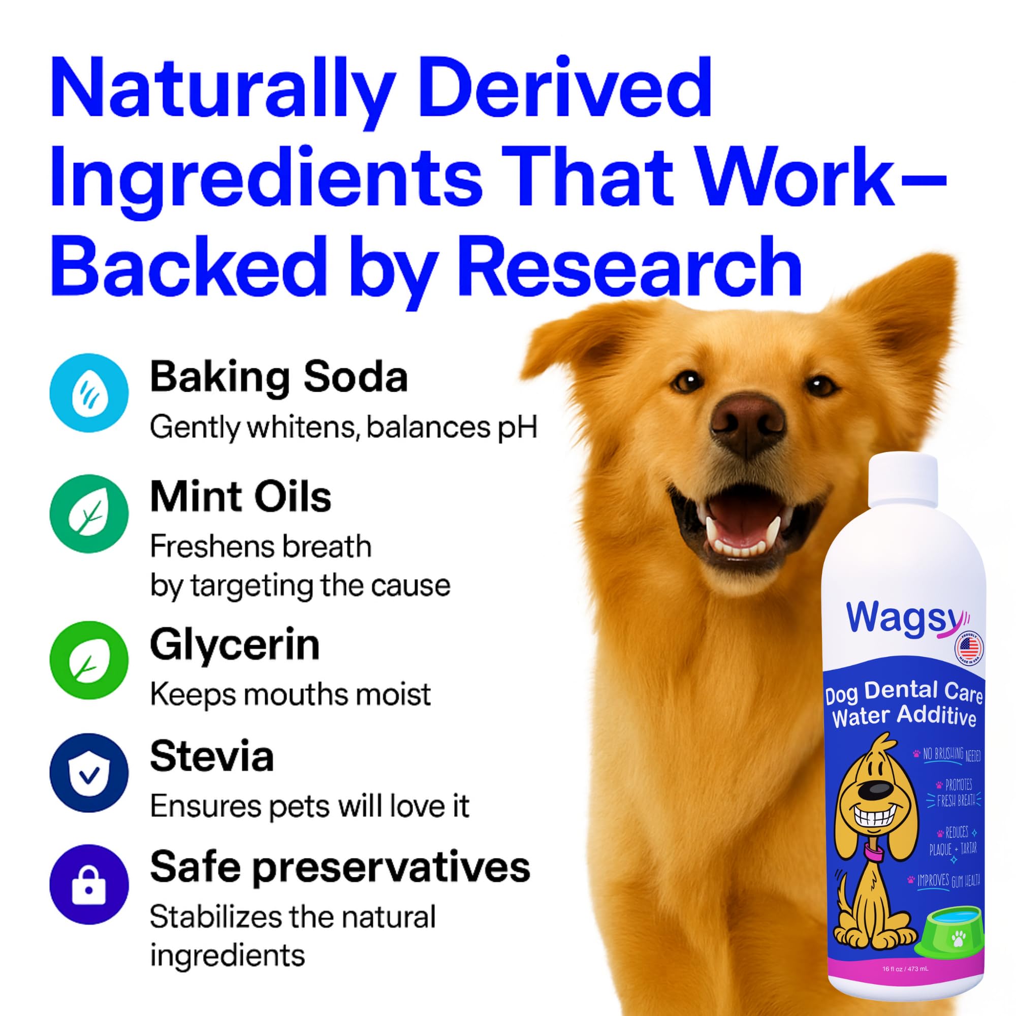 WAGSY Dog Breath Freshener & Dental Care Water Additive for Dogs Teeth - Made in USA, Naturally Derived Dog Mouthwash for Bad Breath, Plaque & Tartar Control, Whiter Teeth & Fresh Breath - image 4