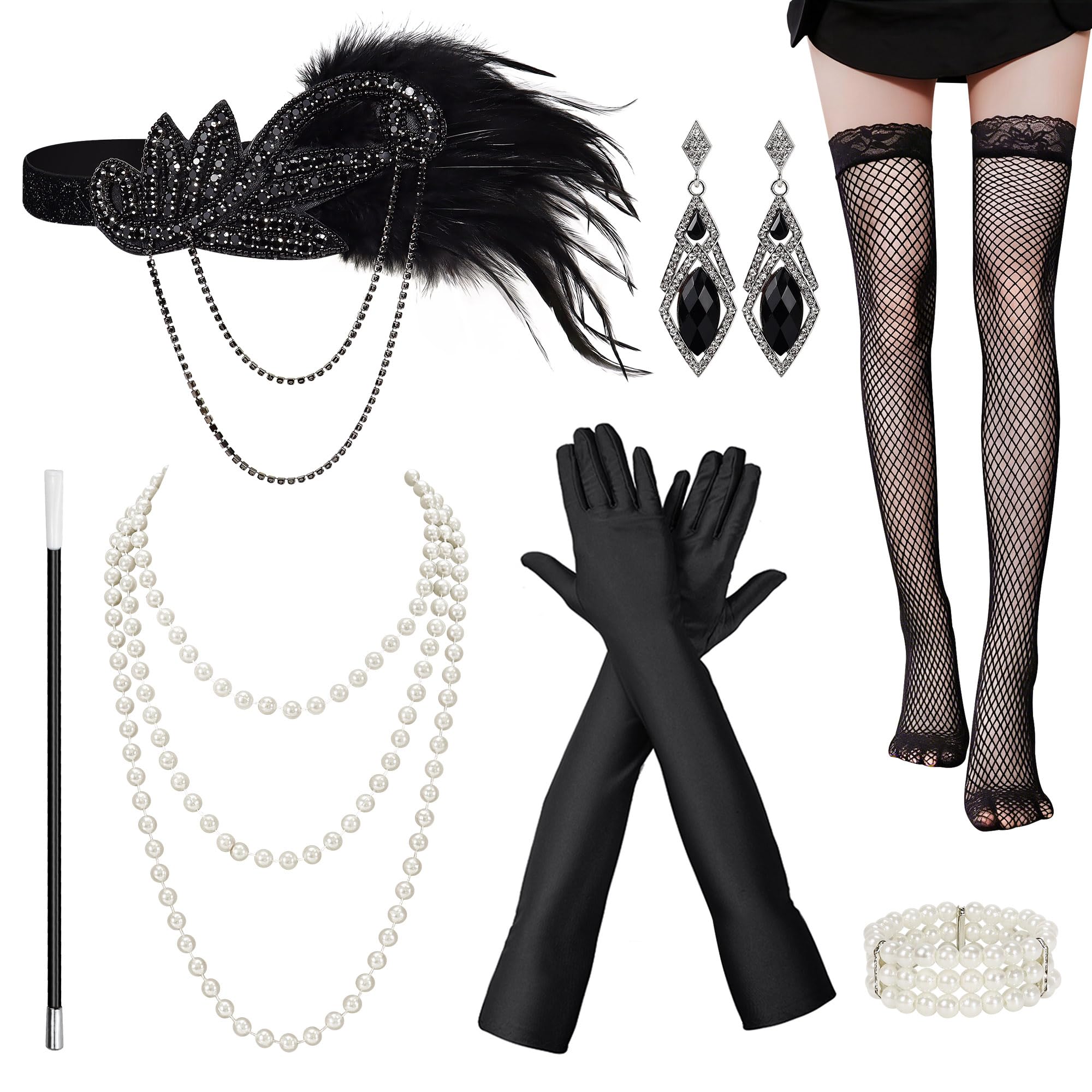 7PCS 1920s Flapper Great Gatsby Accessories Set