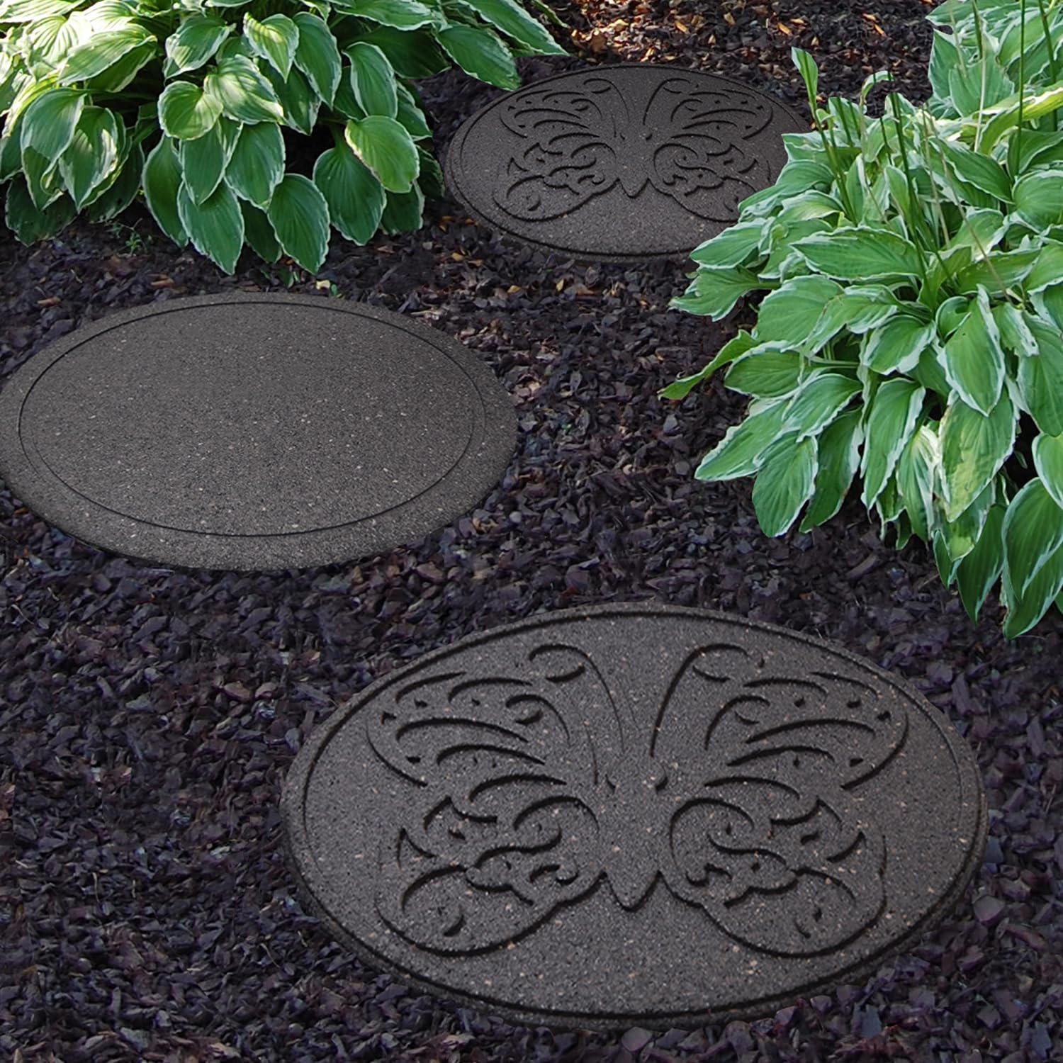 bepco Lot de 4 plaques de jardin, plaque de jardin, plaque de marche, en caoutchouc (lot de 4 pierres d'marche papillon en caoutchouc recyclé, diamètre 45,8 x 1,8 cm, marron) TS HB 4