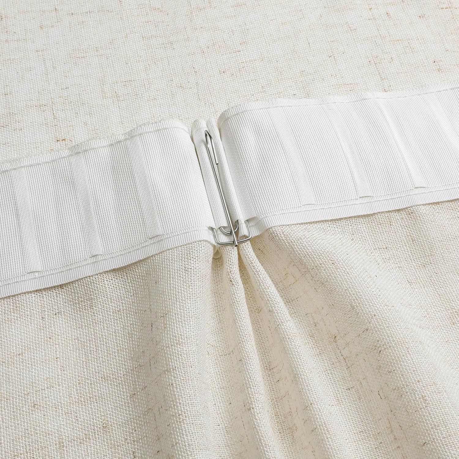 Neutral Linen Semi Sheer Curtains 100 Inch Long, Cream Beige Flax Light Filtering Curtains & Drapes, Modern Farmhouse Window Treatments, Natural Pinch Pleat Ceiling Curtain with Hooks