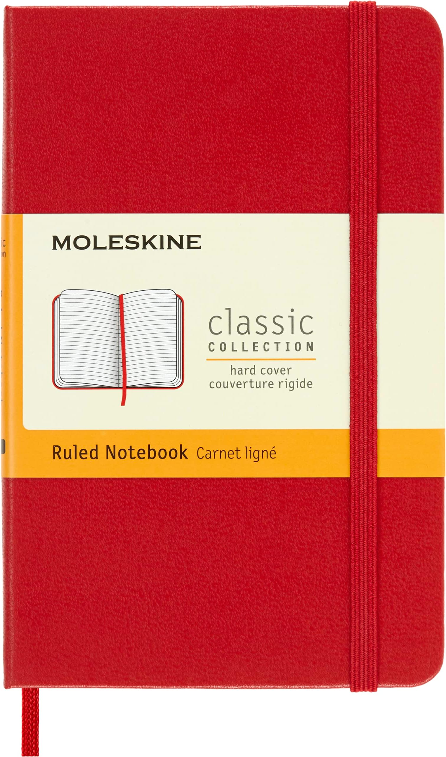 Moleskine - Classic Ruled Paper Notebook - Hard Cover and Elastic Closure Journal - Color Scarlet Red - Size Pocket 9 x 14 A6 - 192 Pages