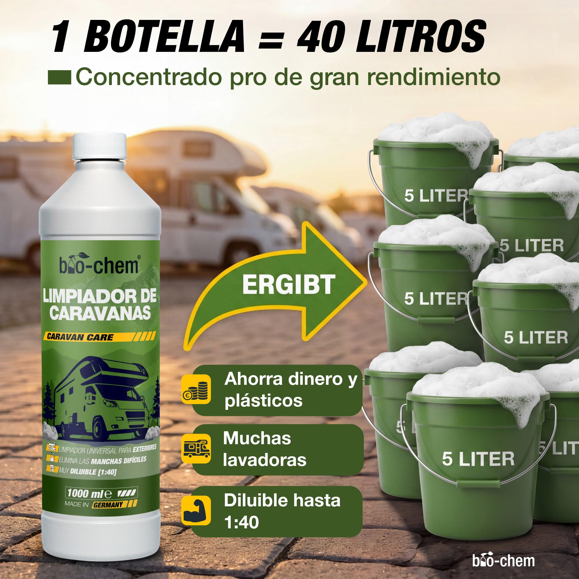 Bio-Chem - Producto de Limpieza para caravanas y autocaravanas 2L - Limpiador para autocaravanas, caravanas, toldos - Mantenimiento de vehículos de Camping