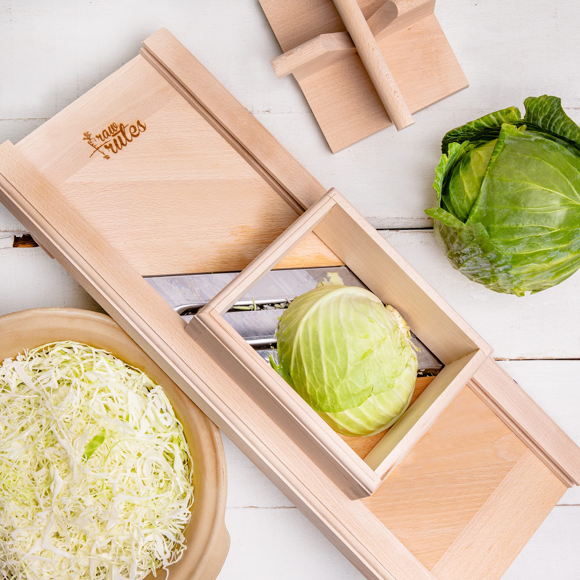 Amazon.com: Raw Rutes -Traditional Wooden Cabbage Shredder Slicer with Hand Guard for Finely Cut Sauerkraut and Coleslaw - Heirloom Quality - Made in Europe!: Home & Kitchen