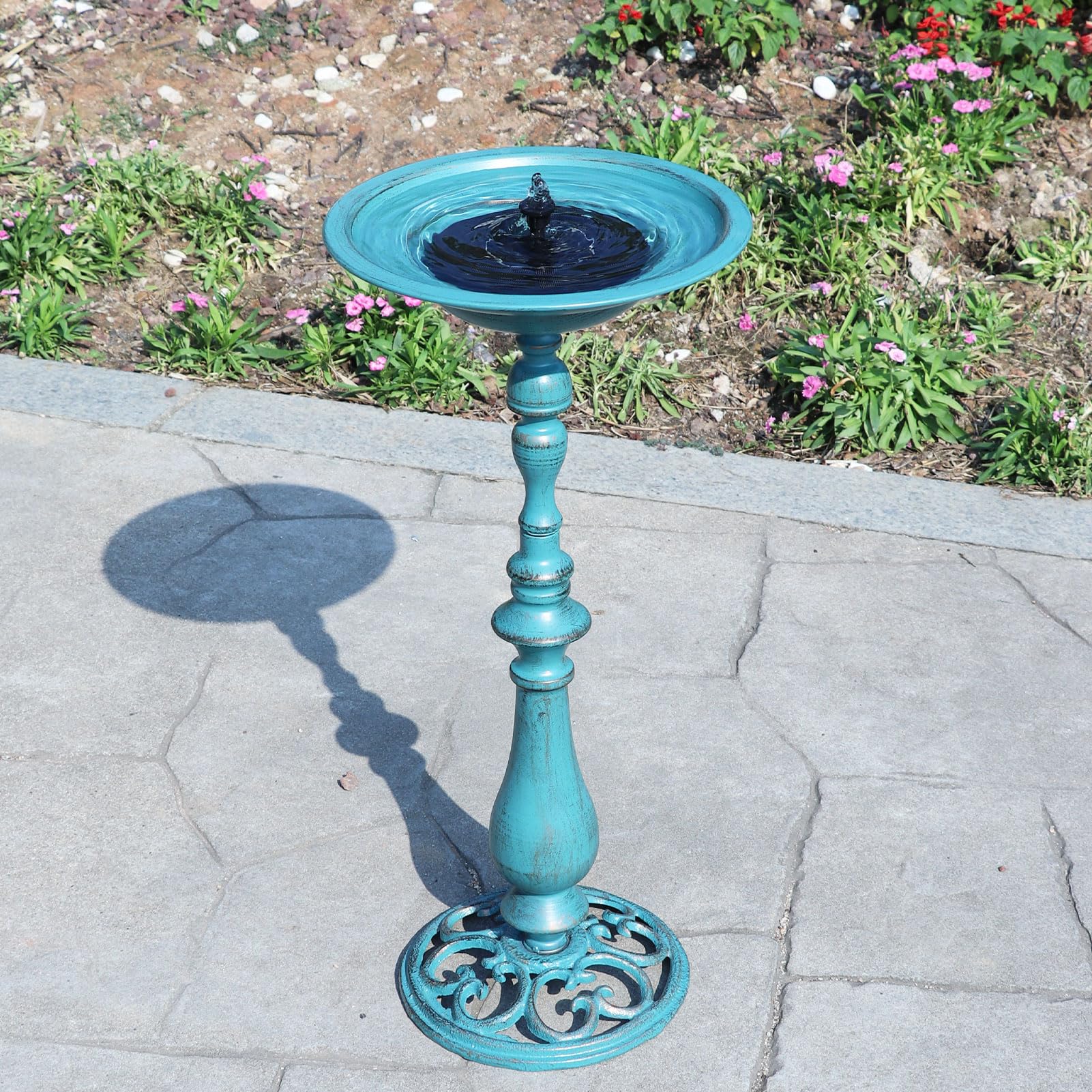 Vogeltränke aus Gusseisen, 67 x 32 cm (H x B). Vogeltränke aus Metall, für Garten, Hof, Dekoration, Blau