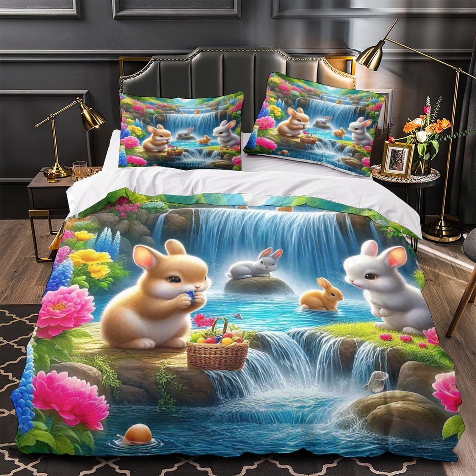 Housse de couette lapin 3D de qualité supérieure en microfibre King avec fermeture invisible
