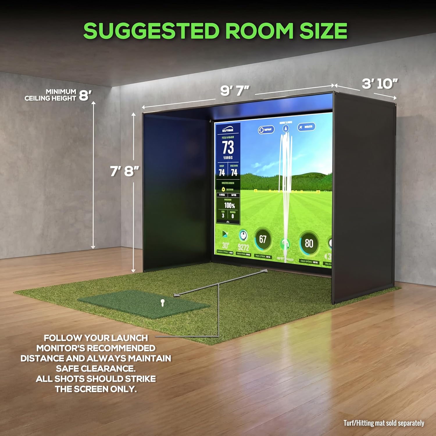 Glide Gear Golf Simulator Enclosure Kit – Choose 8x8 ft, 10x8 ft, or 12x8 ft – Complete Frame + Enclosure + HD Impact Screen (Home Indoor/Outdoor Practice)