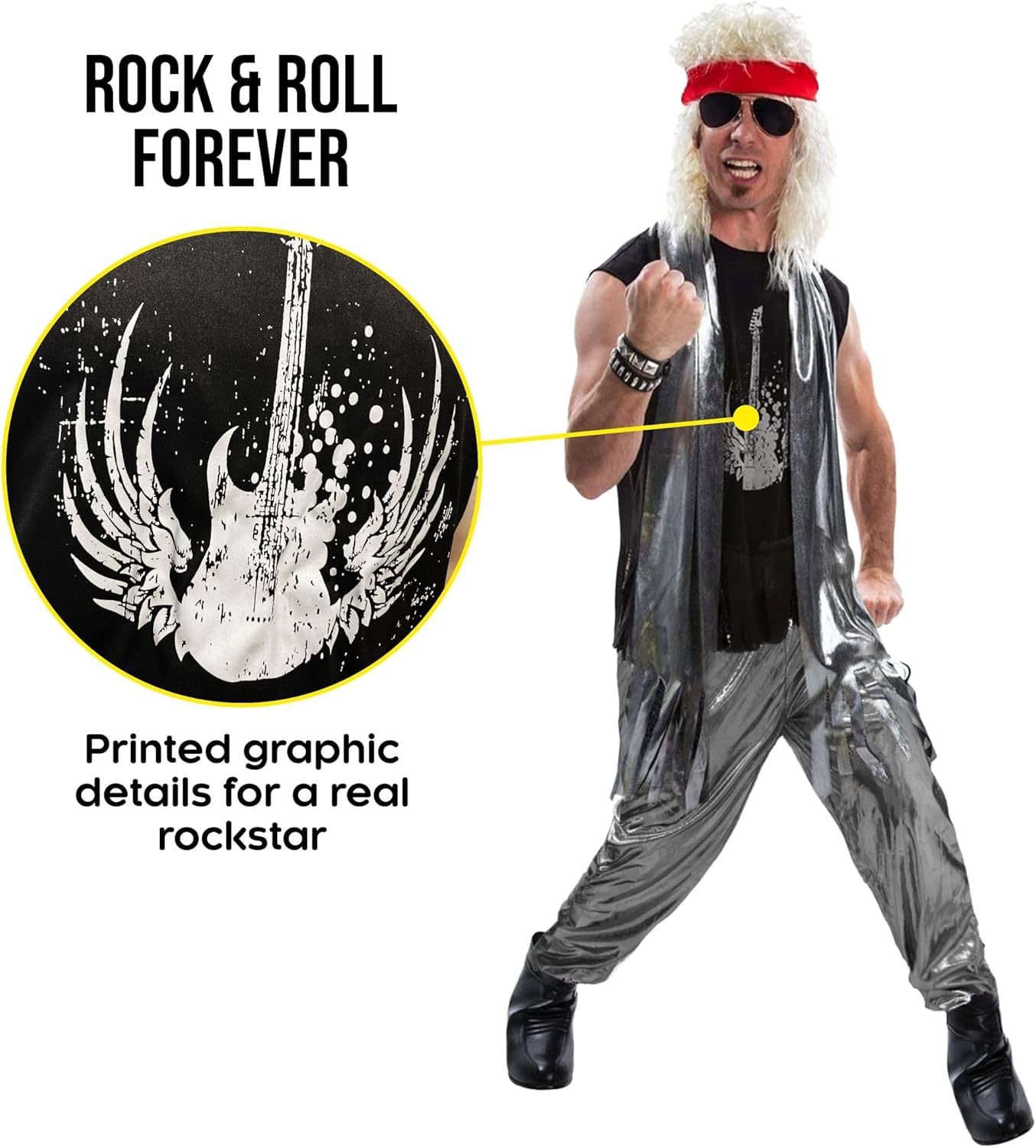 Morph 80s Rocker Costume Men, Rockstar Outfit, Rock and Roll Attire, Rock Star Costumes for Men - Image 4