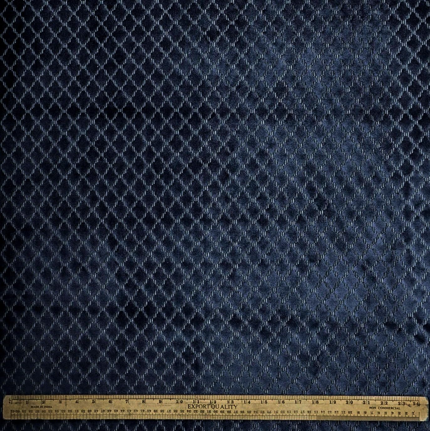 Tienda de tejidos directa Azul marino, gris base Terciopelo Jacquard Tela Por metro, 19 metros continuos 137 centímetros ancho Geométrico Azul Al por mayor Terciopelo Tapicería Tela para Cortinas