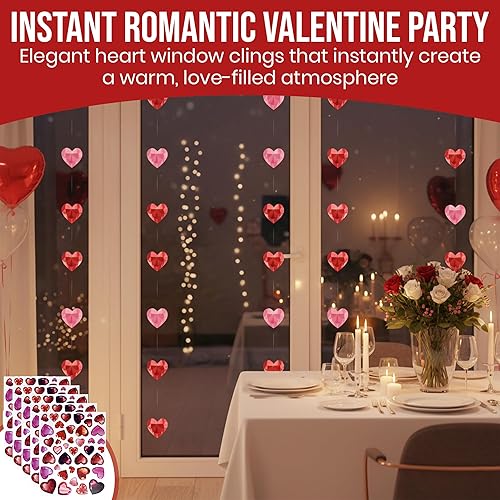 Miniatura 6 de Iconikal Adhesivos decorativos para ventana con forma de corazón con diamantes para el día de San Valentín, 200 unidades para el hogar, oficina,