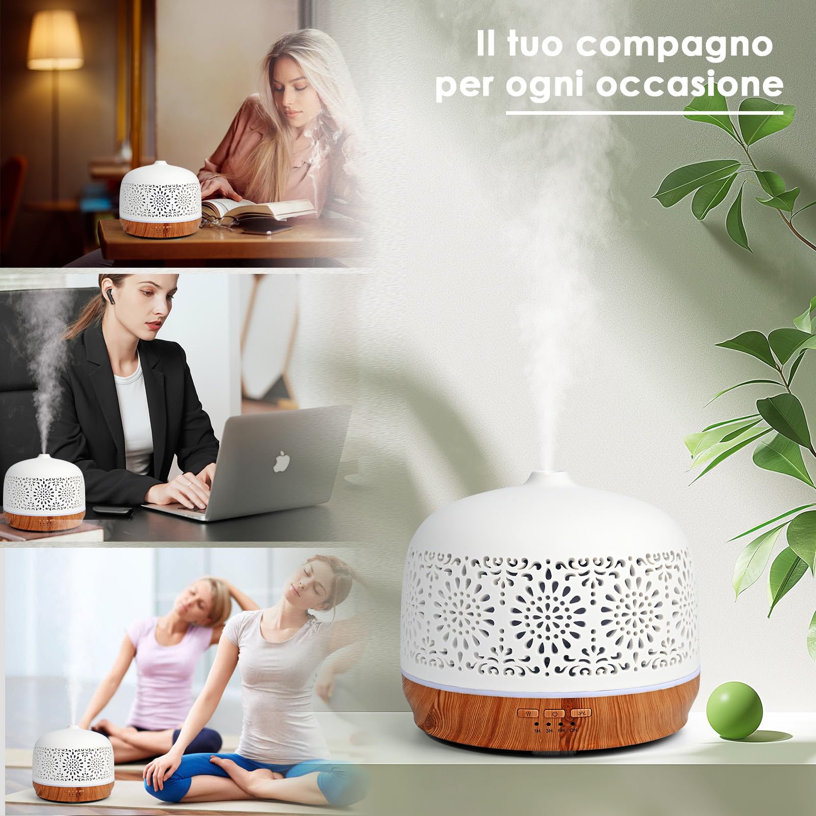Diffusore di Oli Essenziali 500ml Ultrasuoni Diffusore di Aroma, Aromaterapia diffusore per Ambienti Vaporizzatore Oli Essenziali