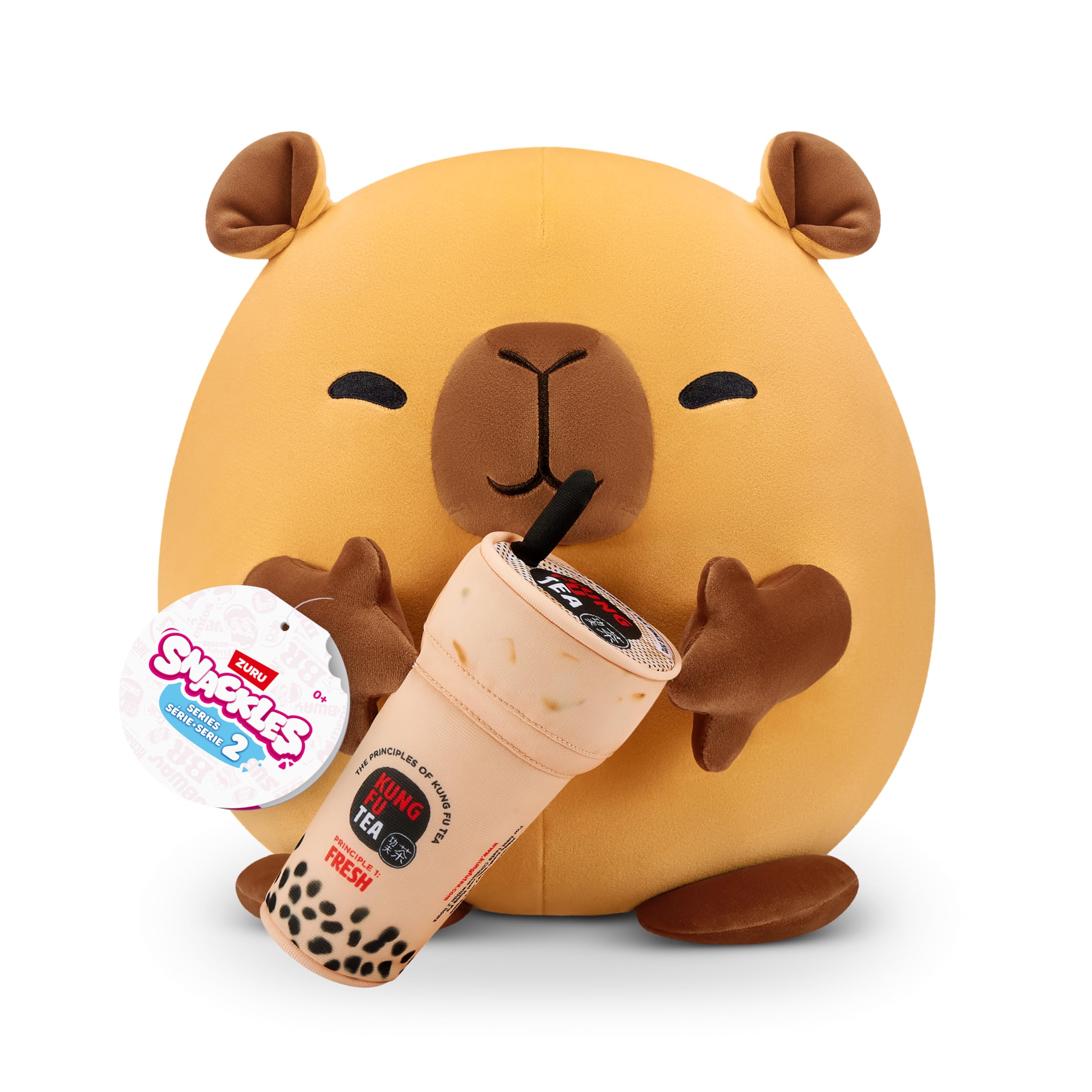 Snackles Series 2 Capybara & Boba 14 Inch Plush by ZURU, Ultra Soft Plush, Collectible Plush with Real Licensed Brands, Stuffed Animal, Giftable