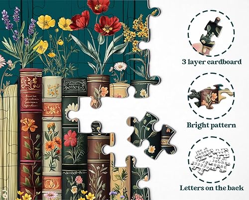 Miniatura 4 de Rompecabezas vintage de 1000 piezas con diseño de flores silvestres para adultos, rompecabezas de páginas de libros florales de plantas,