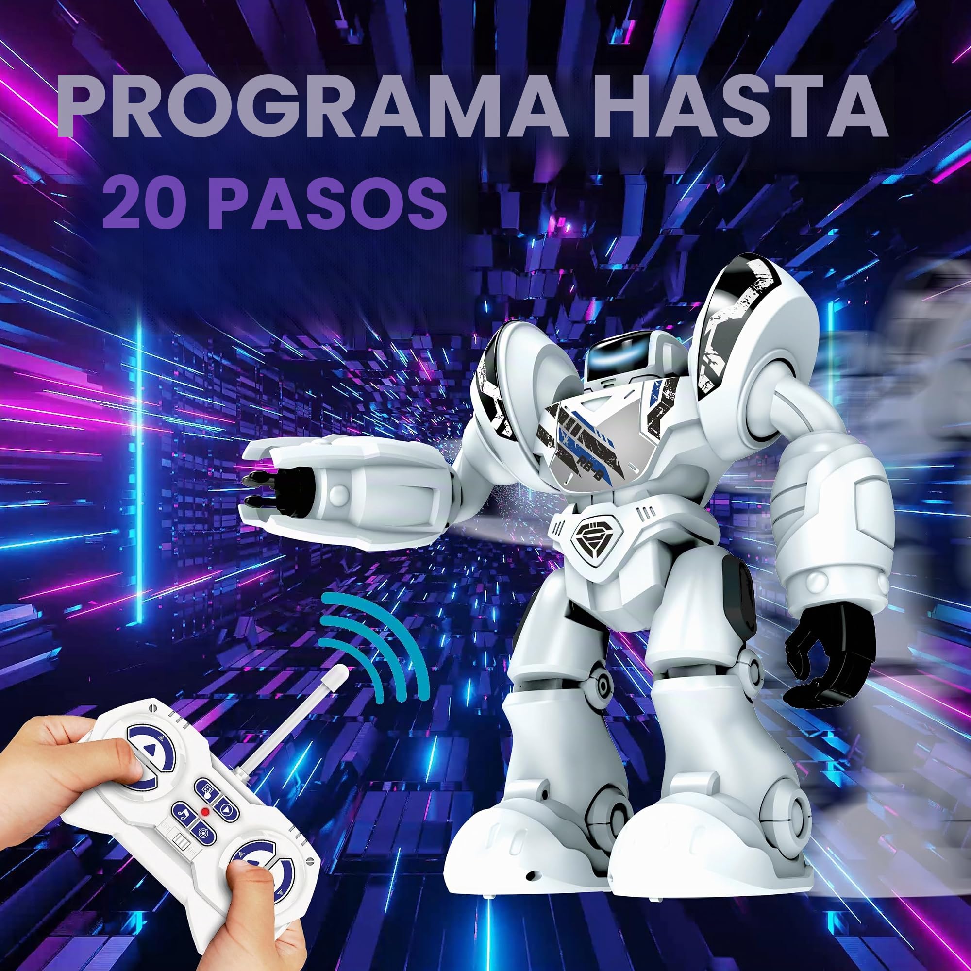 Silverlit Robo Blast, Robot Interactivo Grande, dispara Dardos Desde el puño, 34 cm de Alto, Programa hasta 20 Pasos, Baila, Reproduce música, Cara LED, Robots para niños de 5 a 14 años, el Mejor