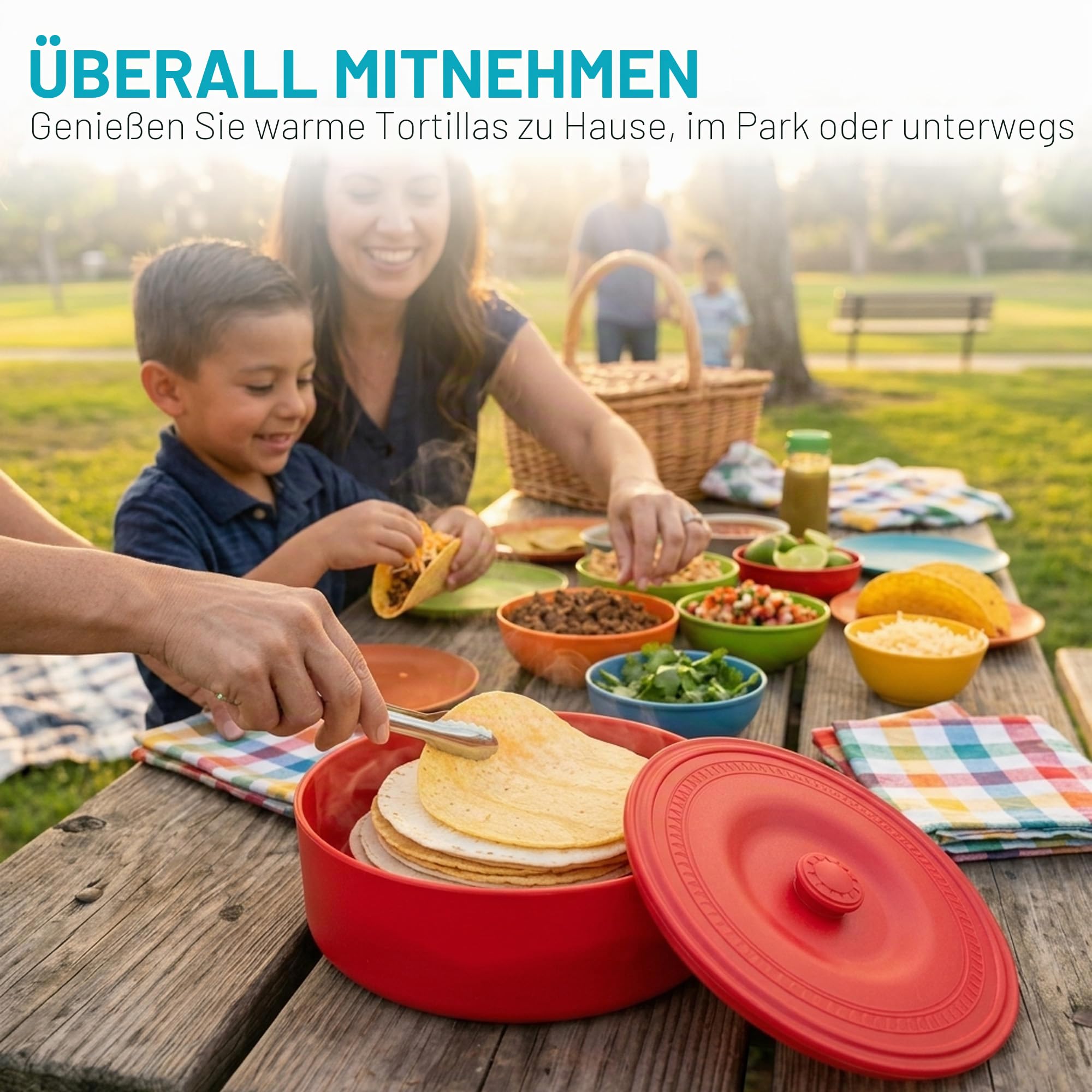 Tortilla-Heizbehälter mit Deckel (21,5 cm (8,5 Zoll), Mikrowellen- und Geschirrspülersicher, Tortilla-Halter, Servierbox für Tortilla, Mehl, Taco, Chapati, Fladenbrot