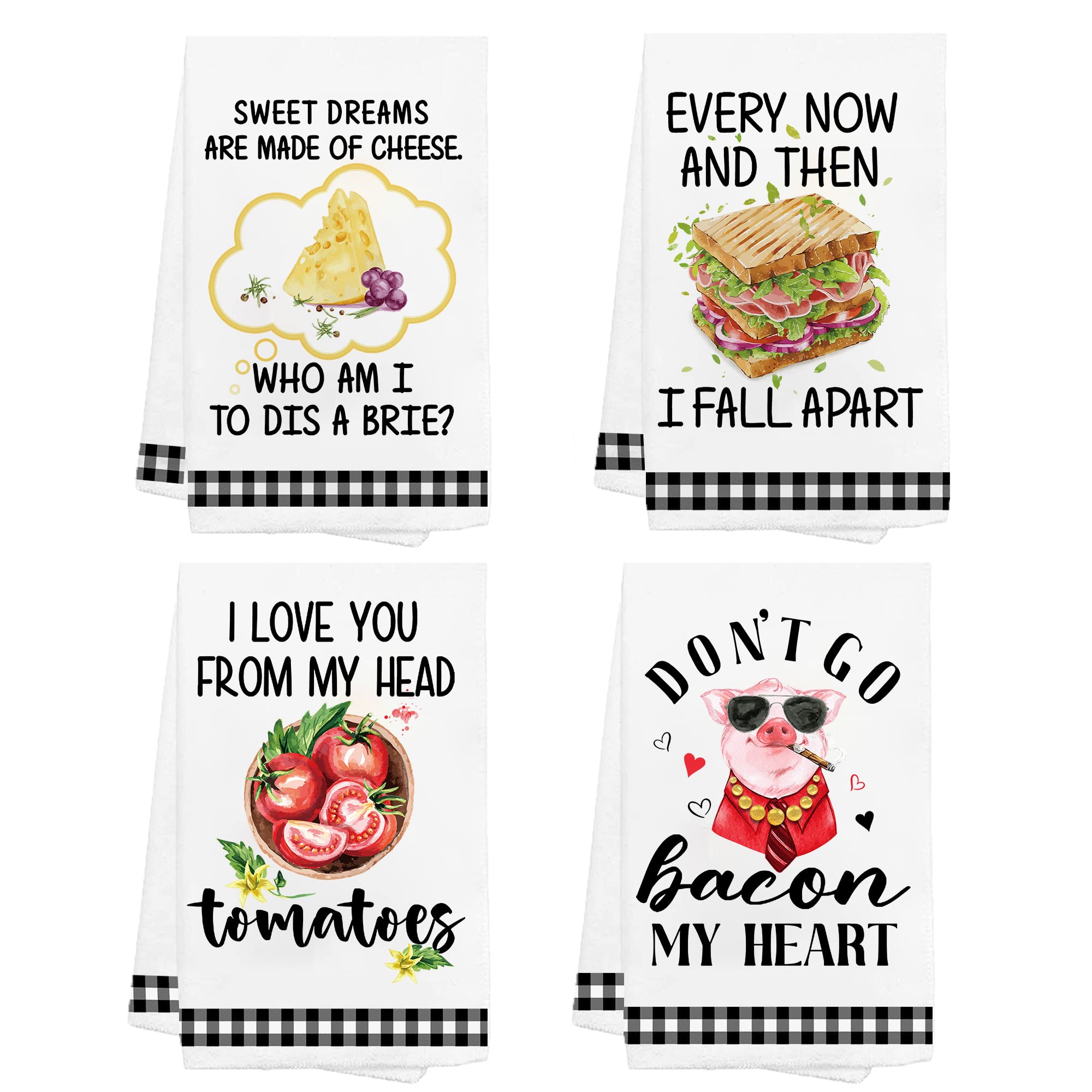 Hexagram Funny Kitchen Towels, Decorative Funny Dish Towels Set of 4 Dishclothes, Housewarming Gifts for New Home Kitchen Decor, Farmhouse Hand Tea Towels with Sayings Microfiber Funny Kitchen Towels