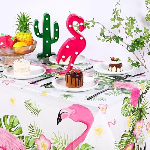 Miniatura 5 de Preboun 3 manteles de plástico desechables con diseño de flamenco tropical para fiestas, 54 x 108 pulgadas, decoración rectangular de mesa de